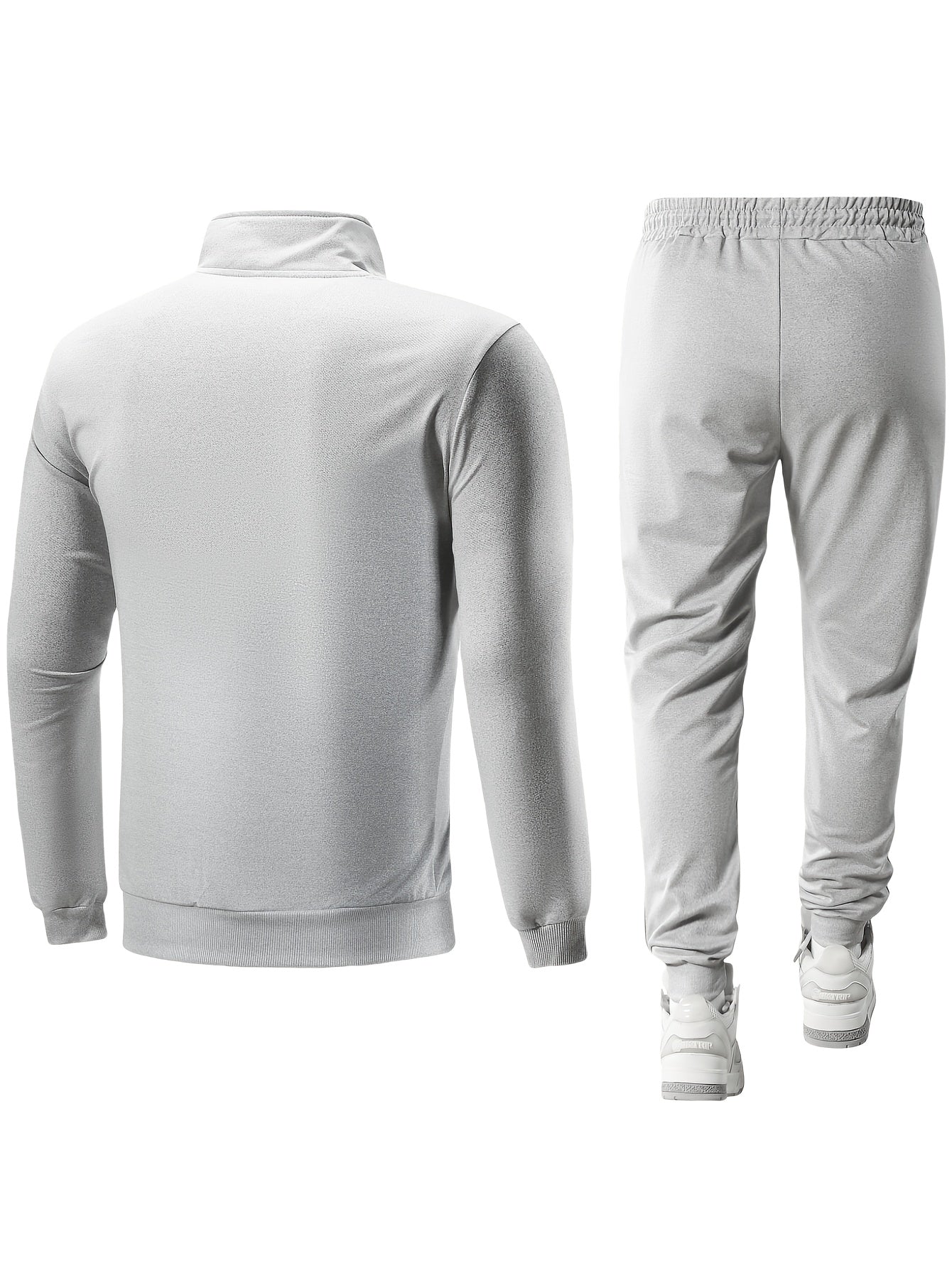 Men's Casual Sportswear Set: Spring/Autumn Stand Collar Jacket, Drawstring Elastic Waist Pants Two-Piece Set with Fashion Print, Men's Top and Bottom Outfit for Running Loungewear, Zipper Pocket Design
