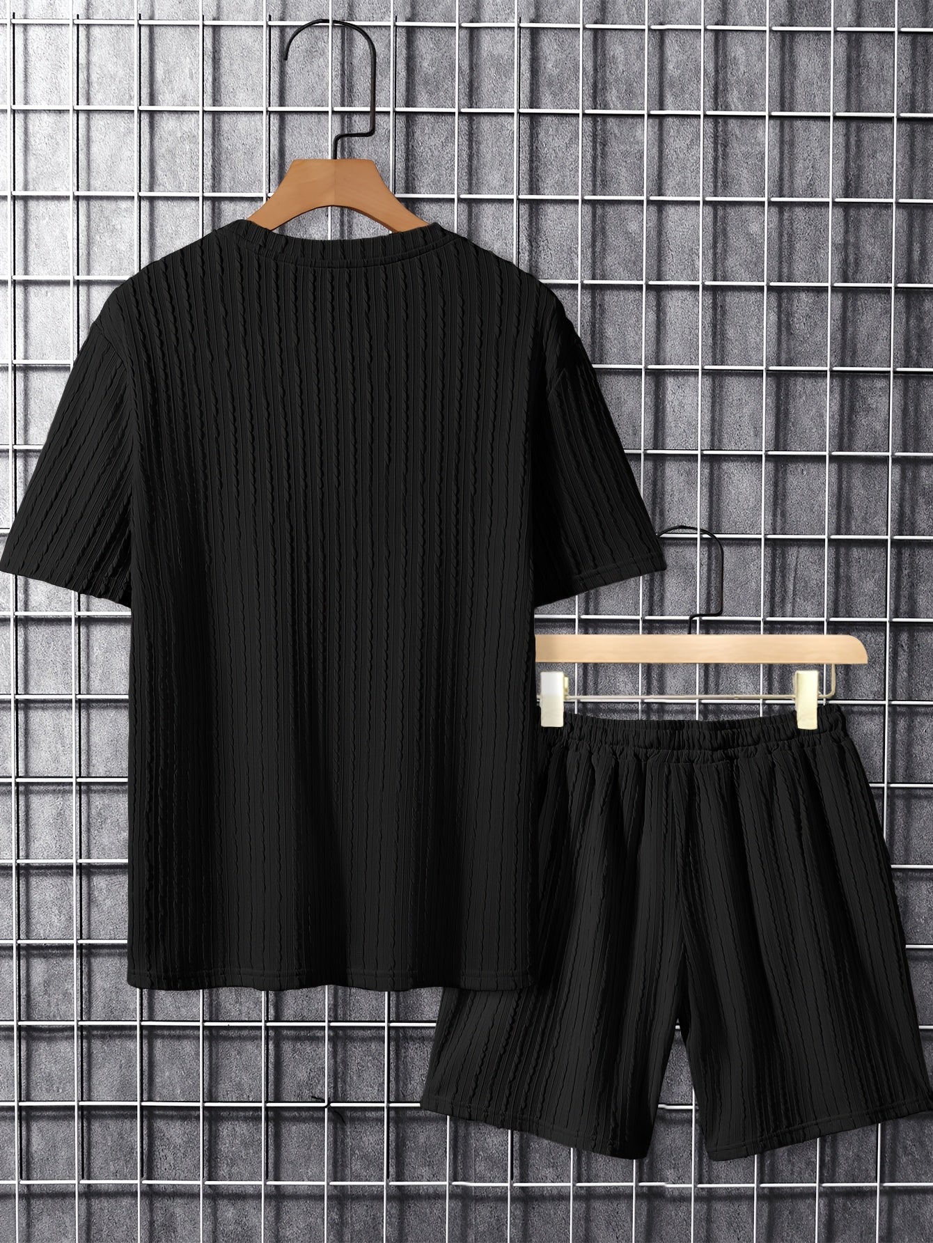 Men'S Casual Polyester Crew Neck Embroidered Alphabet Pattern Slight Stretch Knit Fabric Regular Fit Lash Sets for Spring