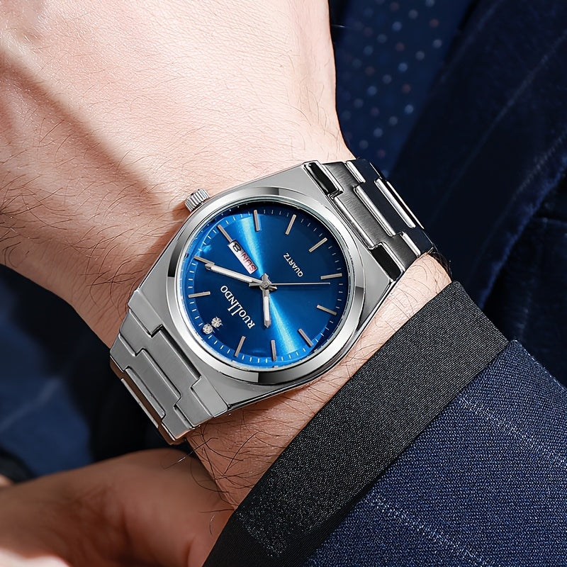 Business Casual Watch | Unisex Slim Quartz Watch | Stainless Steel Band | Date & Day Display | Durable Alloy Case | Elegant Pointer Design | Ideal for Office & Casual Wea