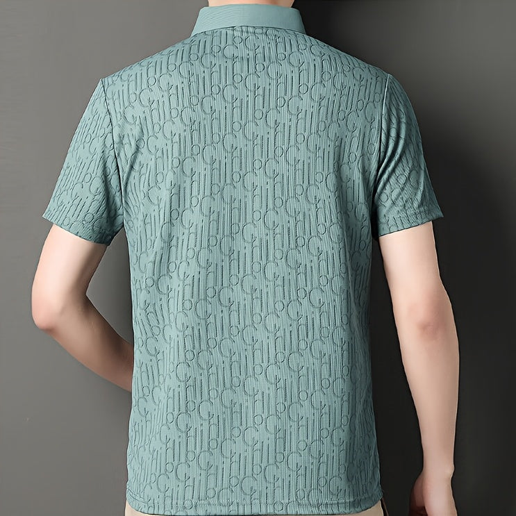 Men'S Casual Summer Short Sleeve T-Shirt with "Gil" Letter Print, Light Gray, Button-Up Collar, Medium Stretch Fabric, Regular Fit, Perfect for Weekend Outings, Relaxed Outing Shirt | Letter Print Tee | Medium Stretch Fabric