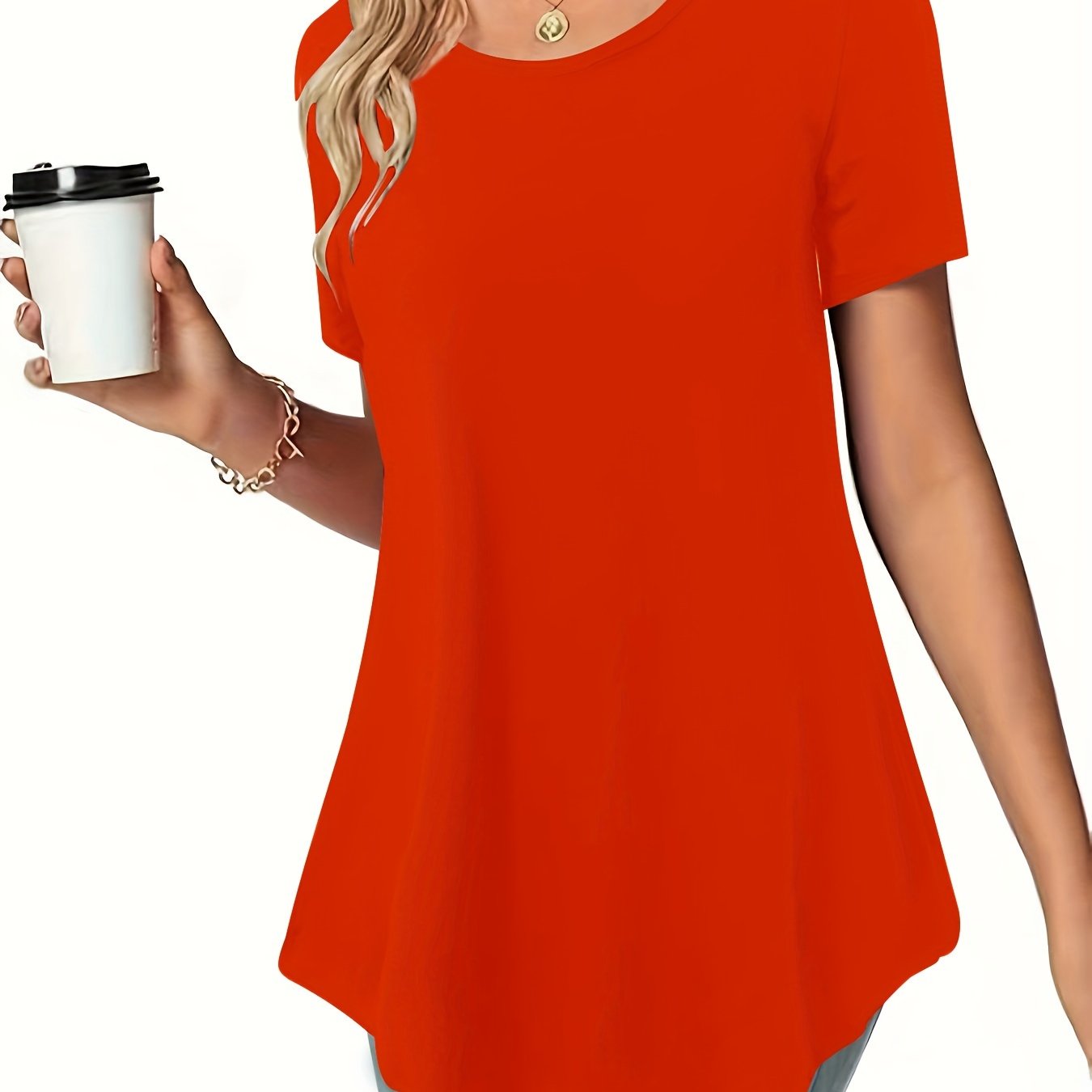 Asymmetrical Hem Crew Neck T-shirt, Short Sleeve Casual Top For Summer & Spring, Women's Clothing