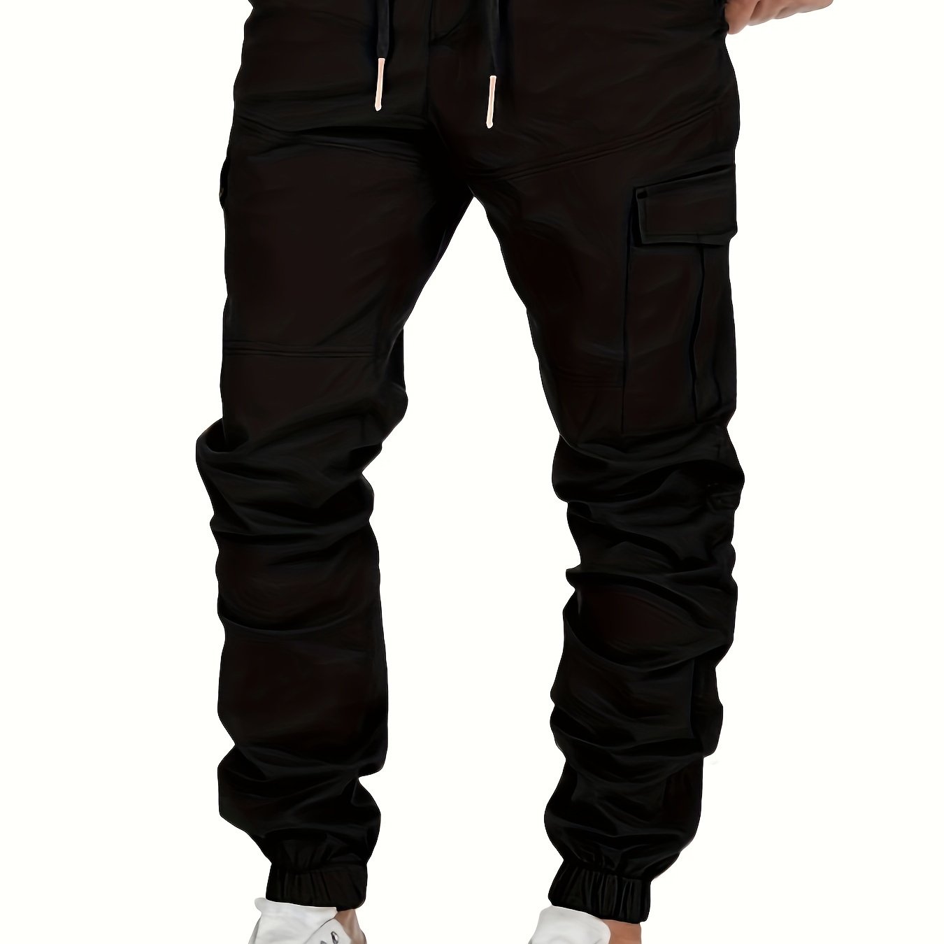Men's Trendy Solid Footed Cargo Pants With Side Pocket, Comfy Casual Regular Fit Trousers For Men's Outdoor Activities