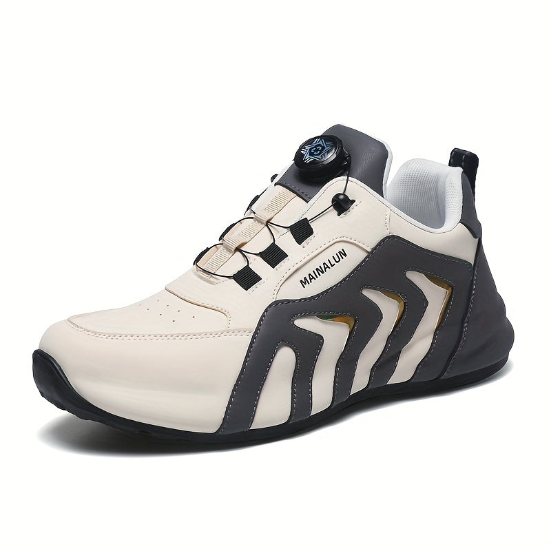 Men's Striped Casual Shoes Rotary Buckle Comfy Durable Outdoor Jogging Hiking Fishing, All Seasons