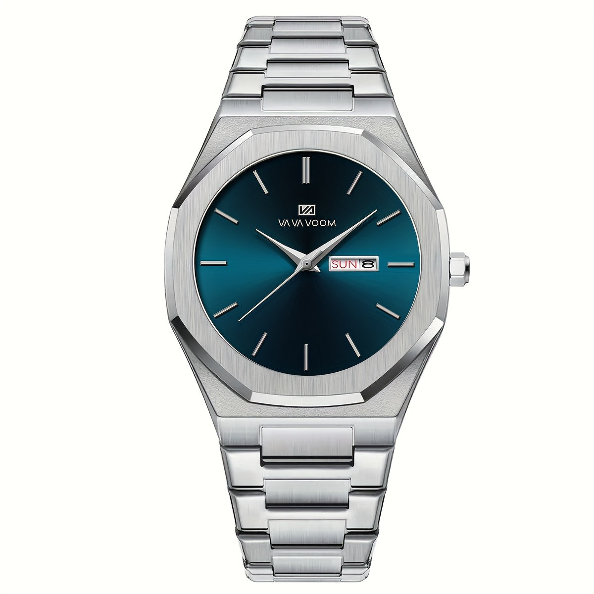 1pc Men'S Luxury Business Style Watch - Blue & Golden Stainless Steel, 42mm, Dual Calendar Quartz Movement, VA VOOM Brand, Outdoor Sports & Leisure Gift, Outdoor Sports Watch | Elegant Watch Design | Quartz Watch Movement, Lu