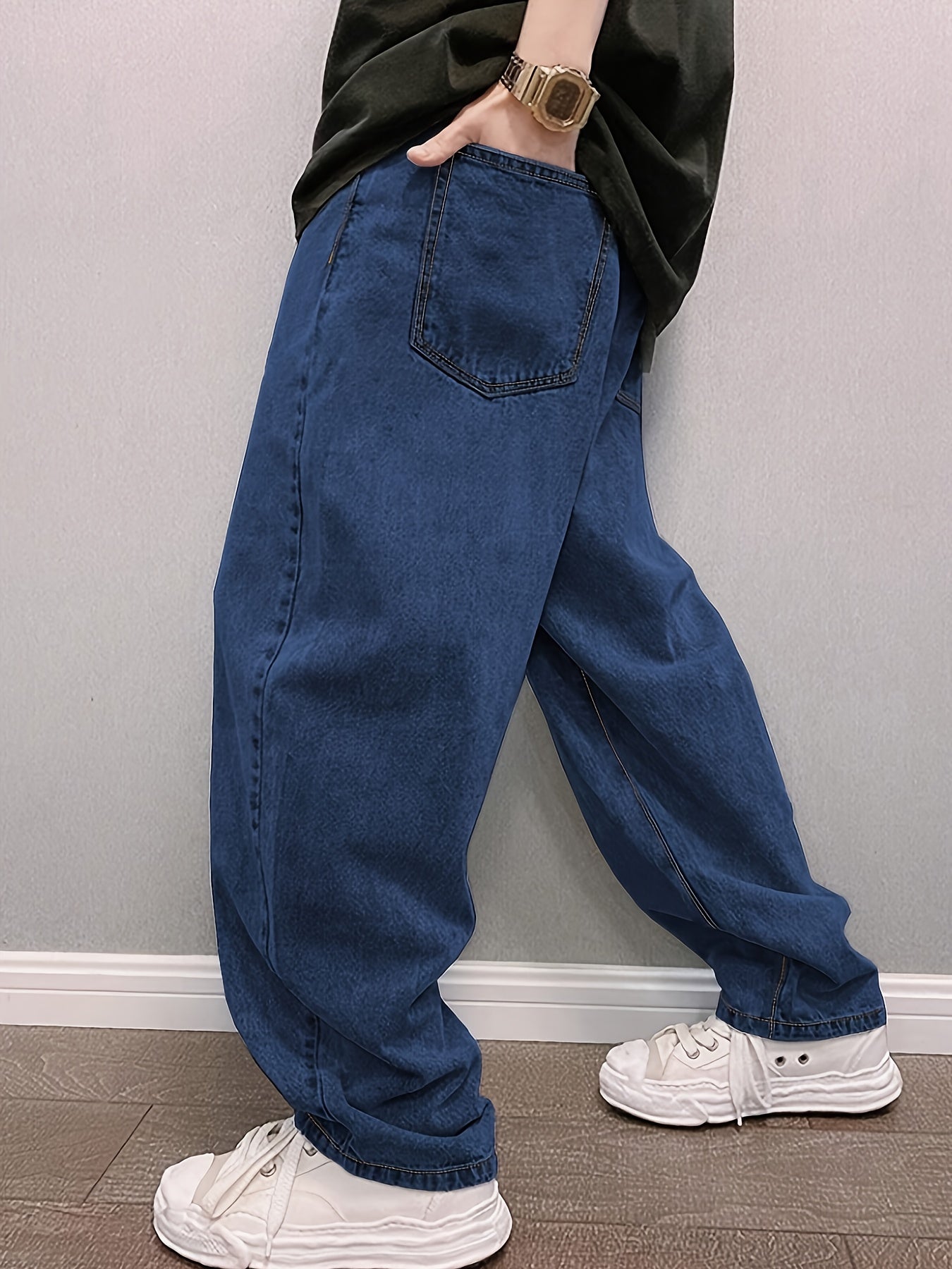New Men'S Long Pants for Spring And Summer 2024, Light Blue Washed Denim, Loose-Fitting Casual Street Style Jeans.
