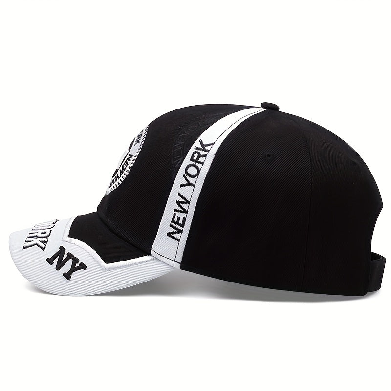 NY Logo Baseball Cap - Black & White Snapback Hat with "NEW YORK NY" Embroidery, Lightweight Polyester, Ideal for Outdoor Sports & Casual Wear, Casual Wear Cap|Logo Embroidered Cap|Machine Washable