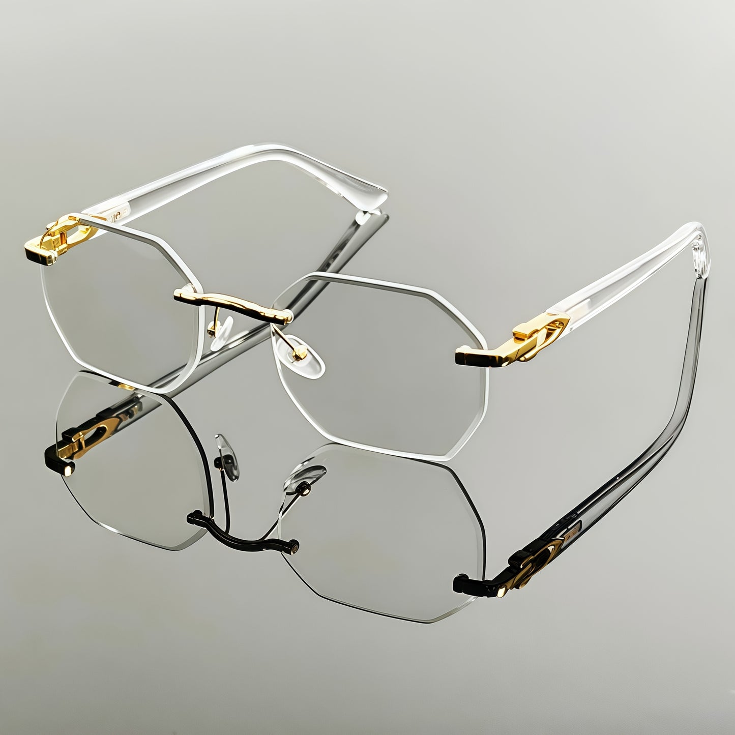 Stylish Men'S Glasses Featuring Classic Rimless Rectangular Lenses with Transparent Lenses, Suitable for Both Men And Women, Perfect for Work And Leisure, As Well As Holiday Gifts.