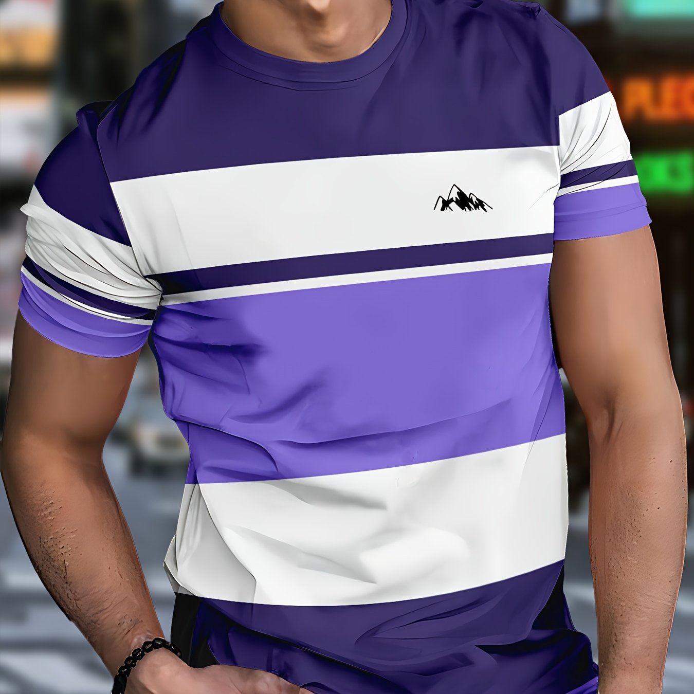 Men's 3D Digital Print Short Sleeve T-Shirt - Bold Striped Color Block Design, Breathable Round Neck, Lightweight All-Season Casual Tee, Machine Washable, Everyday Outfit, Modern Fashion, Durable Tee, Printed Shirt, Streetwea