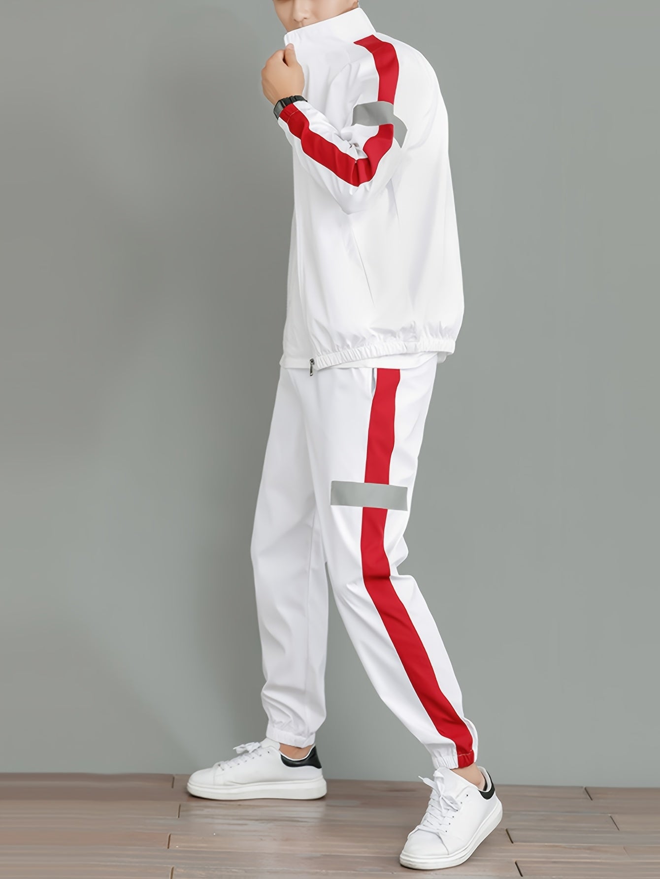 2pcs Men's Spring/Autumn Casual Long Sleeve Sportswear Set with Stand Collar