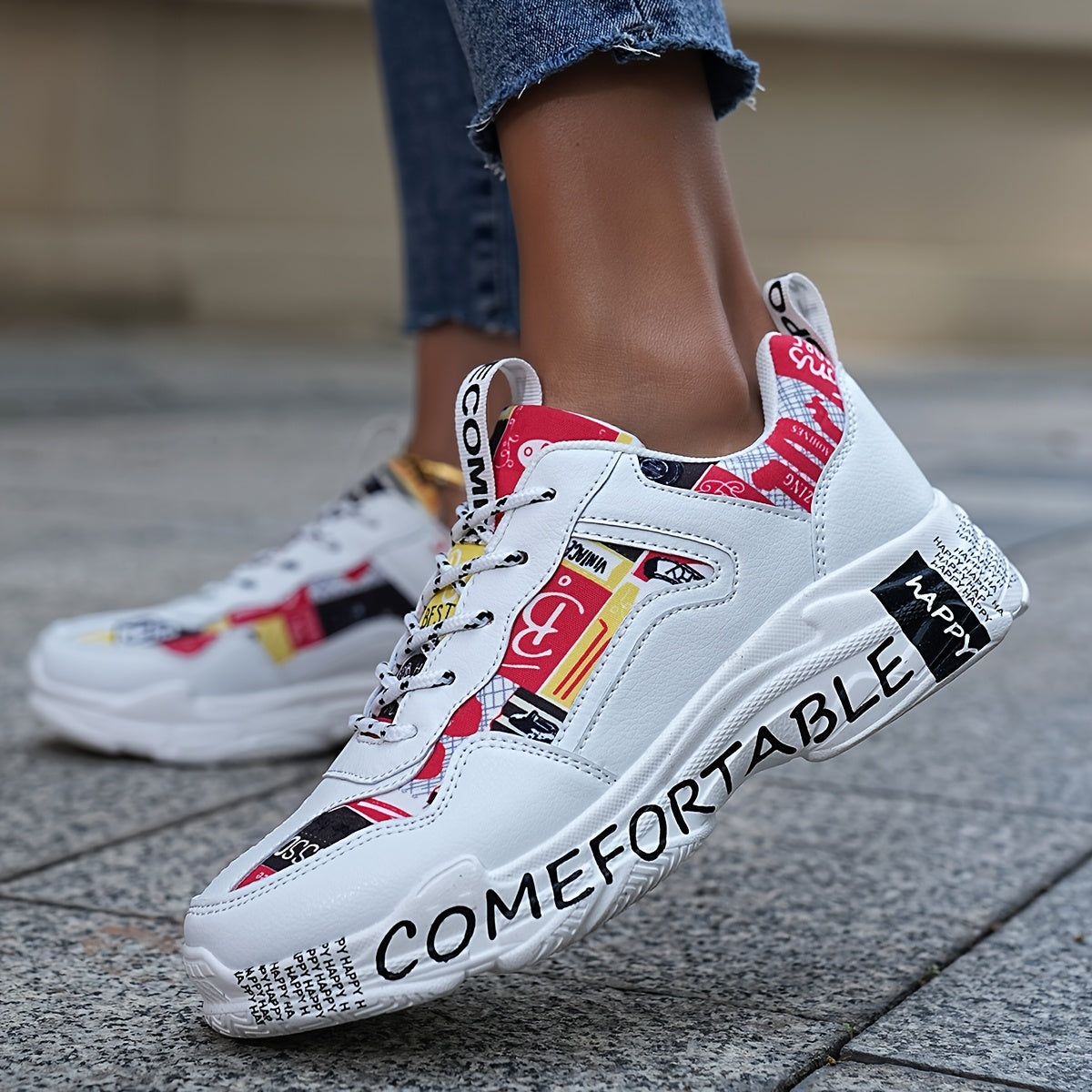 Women'S Fashion Sneakers, Non-Slip Durable Casual Sports Shoes, All-Season Low Top Lace-Up, Plain Toe, Fabric Upper/Inner, MD Sole, Fabric Insole - Hand Washable