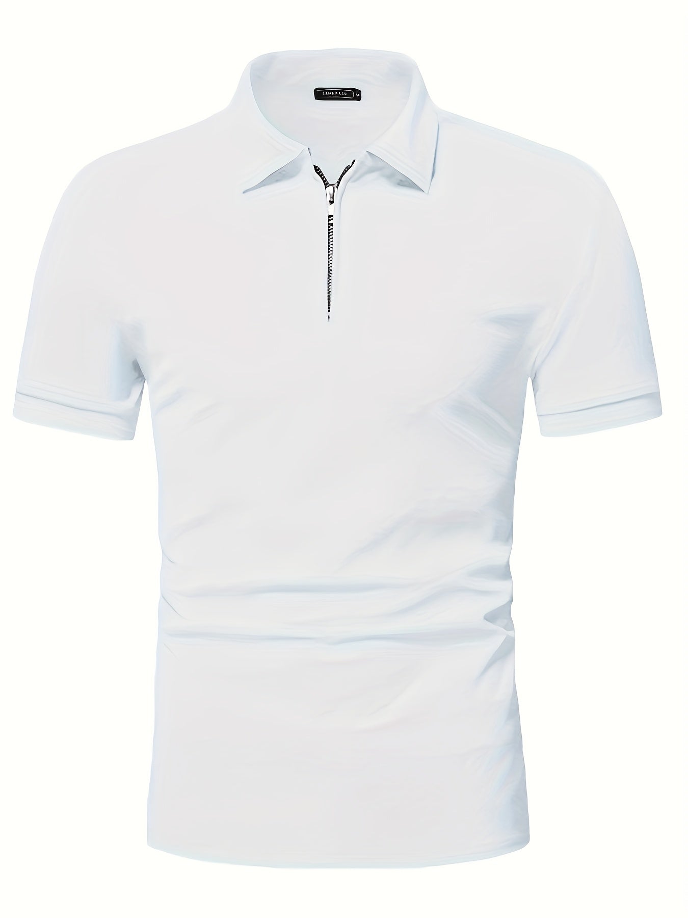 Casual Stretch Men's Solid Color Zipper Lapel Golf Shirt, Male Summer Streetwear
