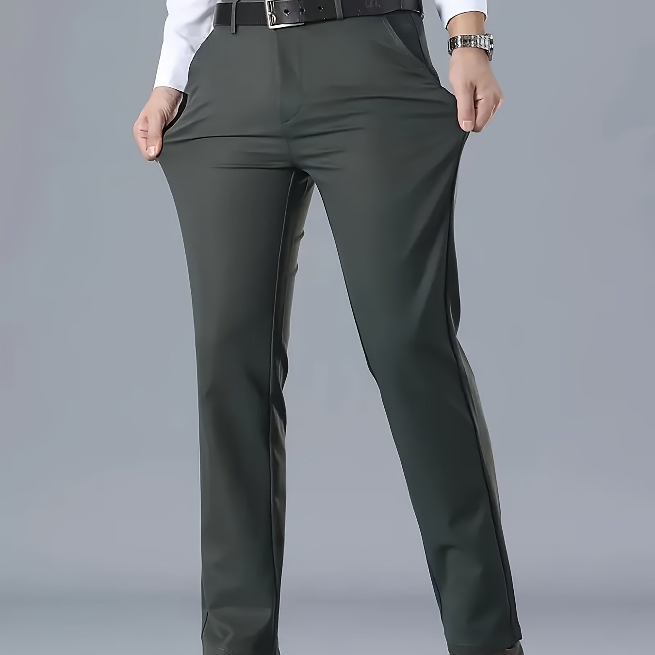 Men'S Classic Black Dress Pants - Stretchy Polyester, All-Season Comfort Fit, Regular Length, Solid Color, Allseason Pants | Stylish Dress Pants | Comfortable Fit Pants