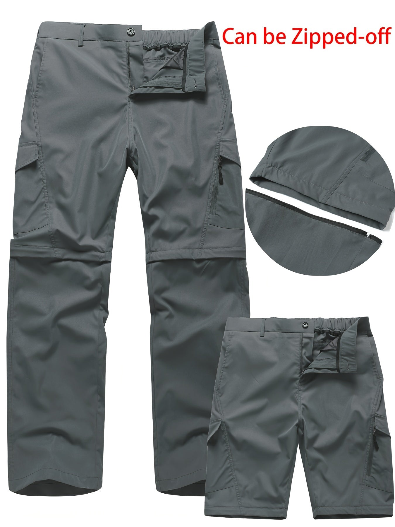 Men's Convertible Hiking Pants - Durable, Zip-Off Cargo Trousers for Fishing & Running, Casual Outdoor Wear with Pockets