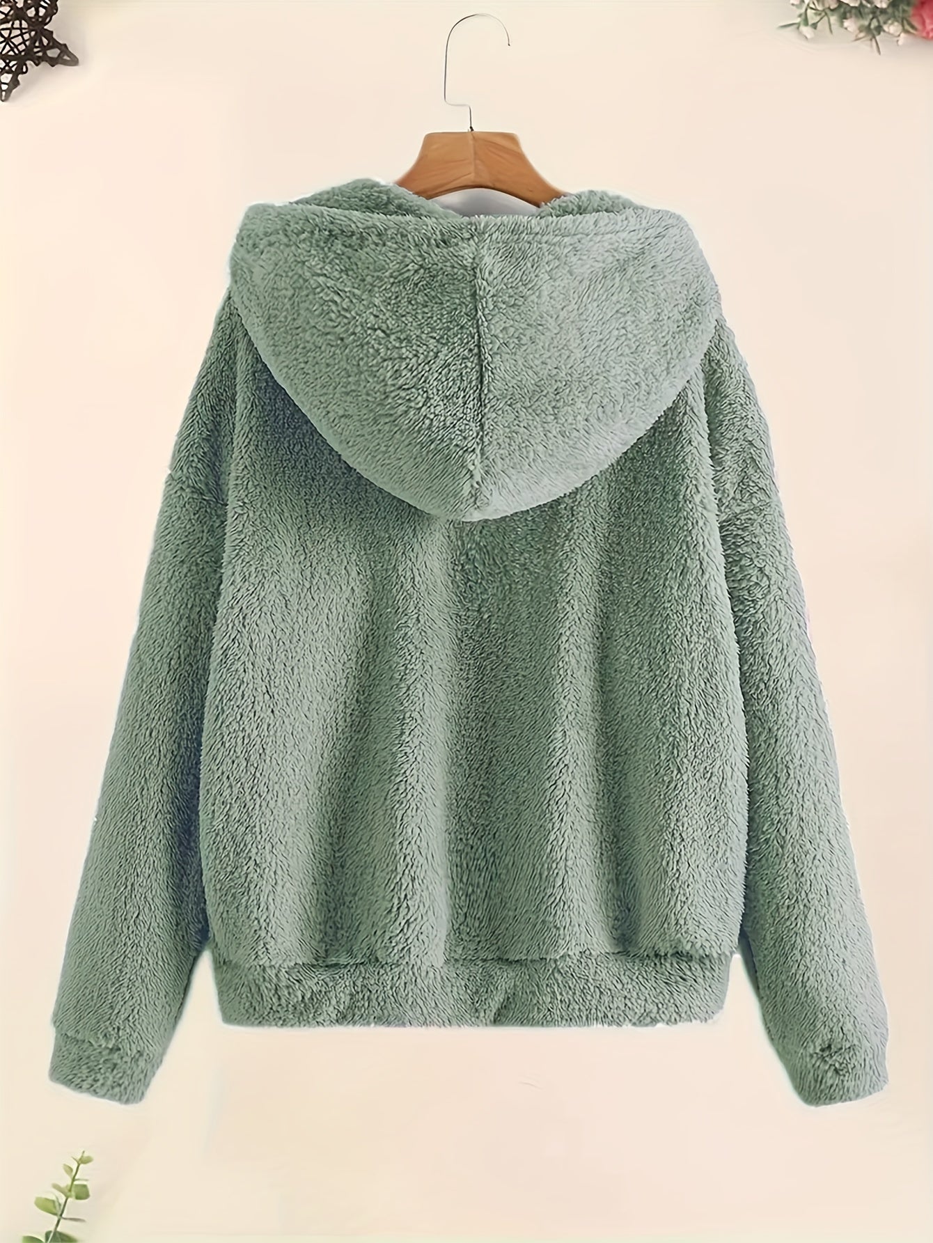 Cozy Fleece-Lined Hooded Jacket for Women - Casual Solid Color with Drawstring, Zip-Up Front, Long Sleeves - Perfect for Fall & Winter