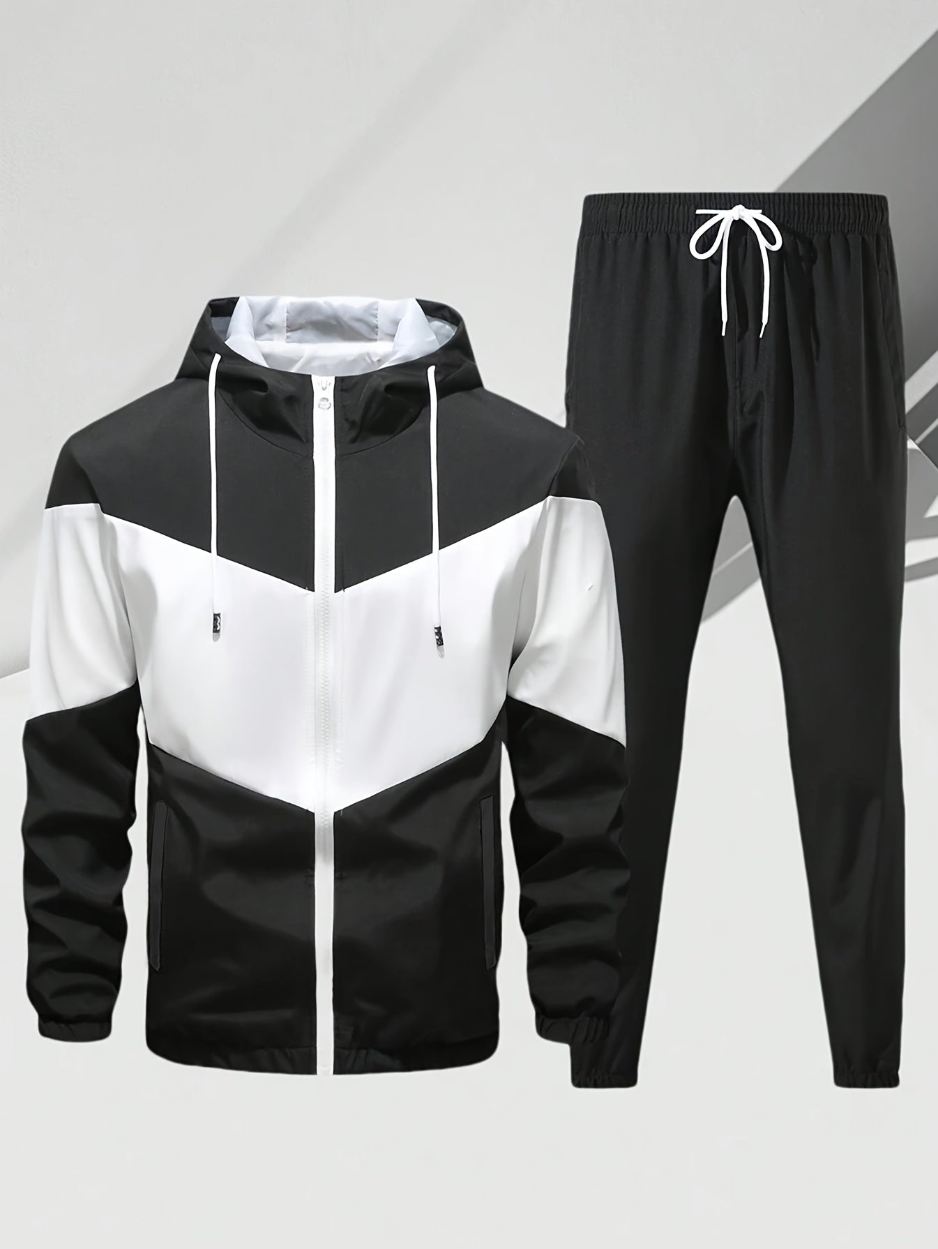 Men'S Casual 2pcs Sports Suit Unisex Couple All-Season Spring/Autumn Color Block Tracksuit with Hooded Cardigan, Zippered Jacket, Long Sleeve Coat, Joggers, Gym, Running, Outdoor Outfit, Elastic Pants, Hoodie, Top, Pants, Two