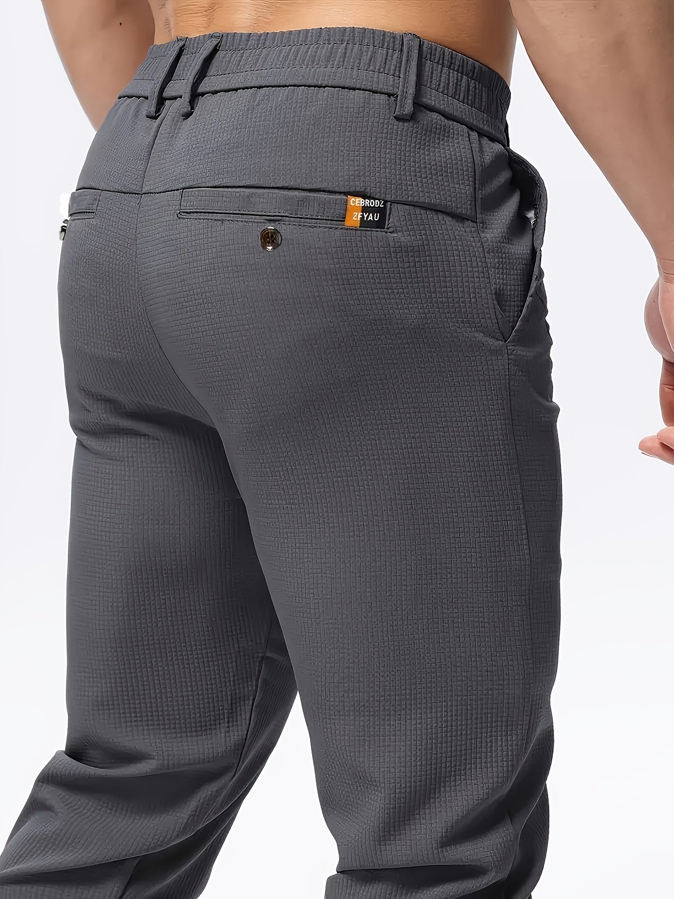 Men's Casual Solid Color Pants - Polyester, Machine Washable, Button Detail, Regular Fit for All Seasons