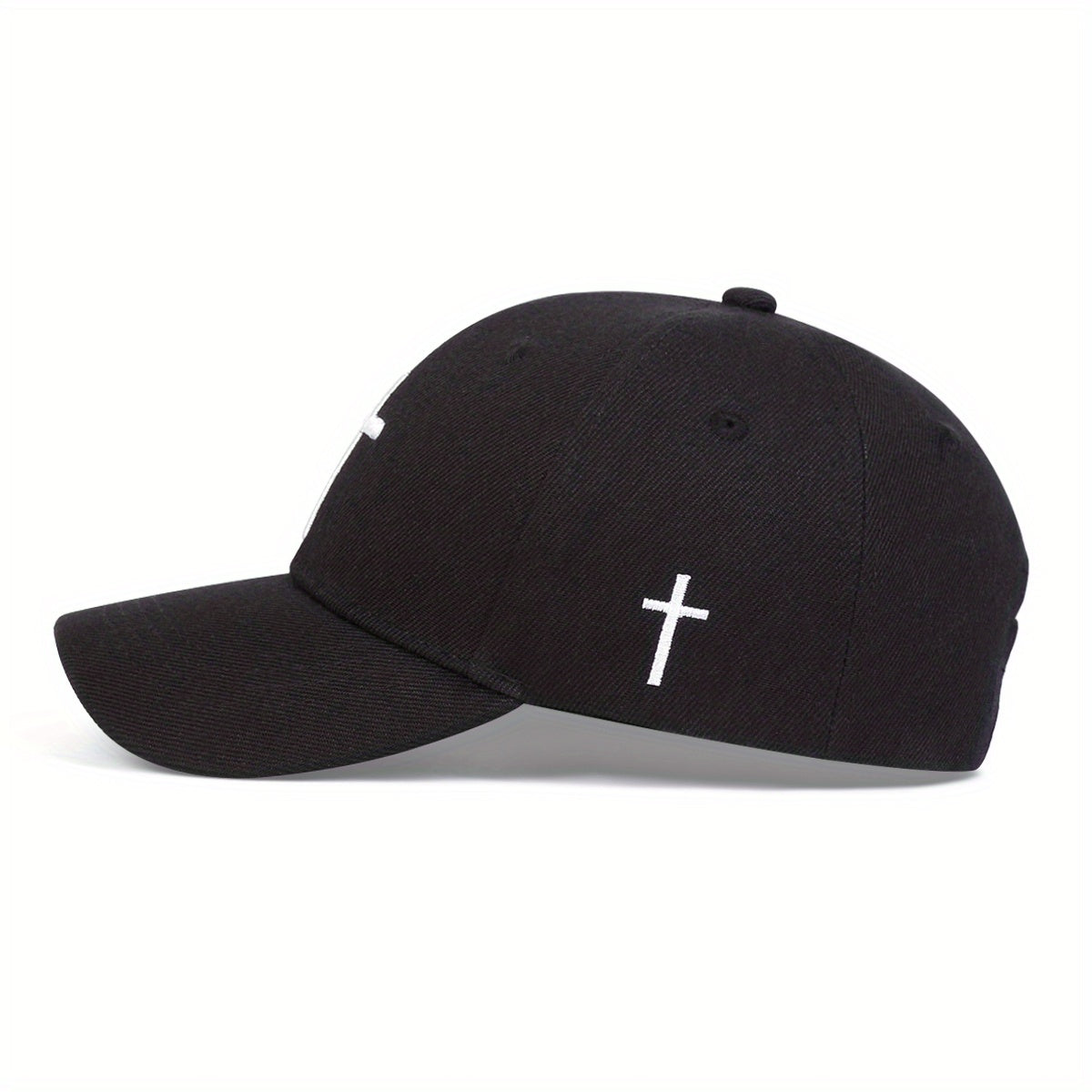 Adjustable Sun Protection Baseball Cap for Boys - Black with White Cross Design, Polyester, Fitted Closure, Ideal for Outdoor Activities, Travel, and Beach, Travel Headgear | Stylish Headgear | Adjustable Headgear