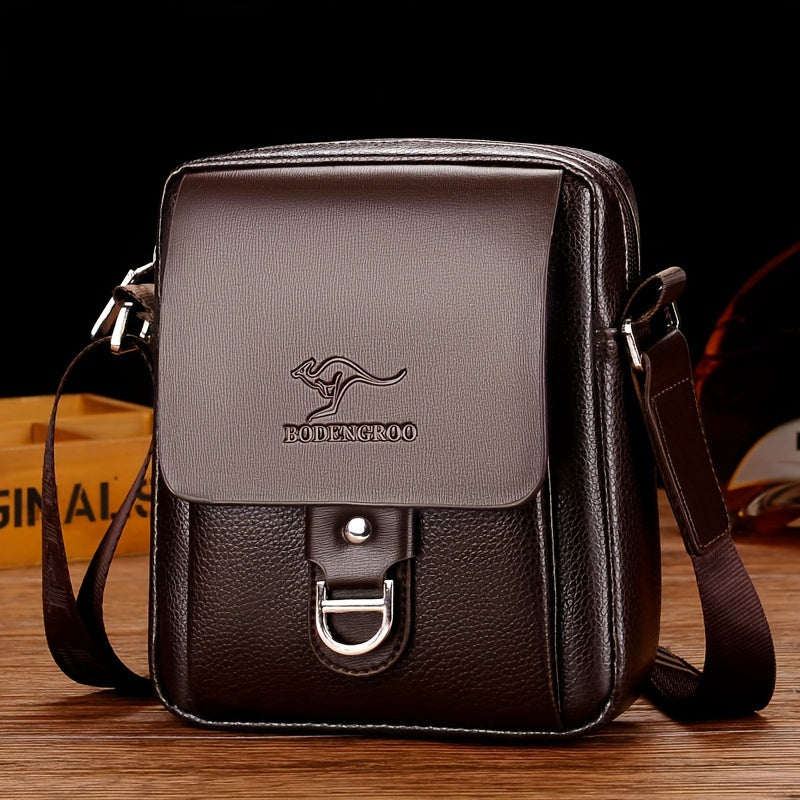 Men's Microfiber Leather Shoulder Bag Basic Style with Buckle for Daily Commute - Adjustable Strap No-Print Messenger Bag - Business Casual Crossbody Bag