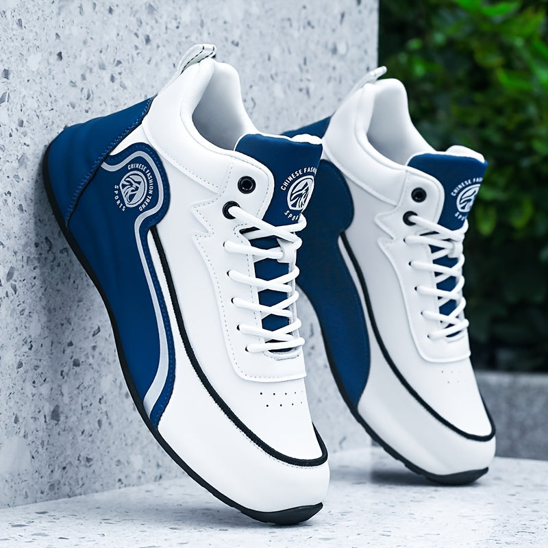 Men'S Fashion Classic Sneakers, Low Top Lace-up Athletic Shoes, Shock Absorbing Breathable Running Shoes, Durable Thick Sole Skateboard Shoes, Solid Color Graphic Design, Round Toe, Faux Upper/Sole, Fabric Inner, EVA Insole f