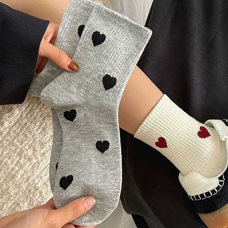 5 Pairs High-Quality Heart Socks Women's Fashionable Breathable Mid-Calf Socks