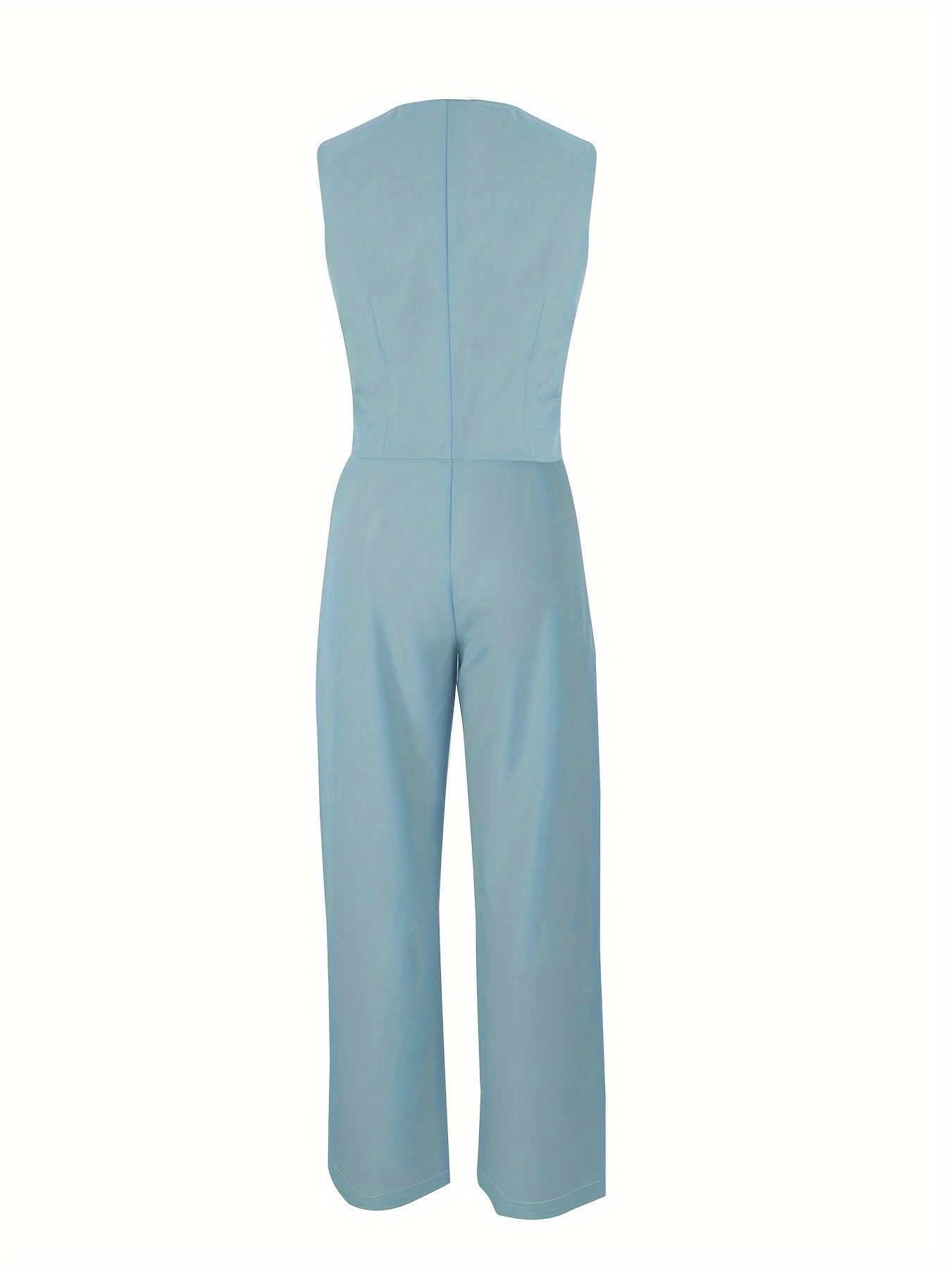 Solid Color Stylish Pantsuits, Button Front Fake Pocket Sleeveless Vest & High Waist Pleated Pants Outfits, Women'S Clothing