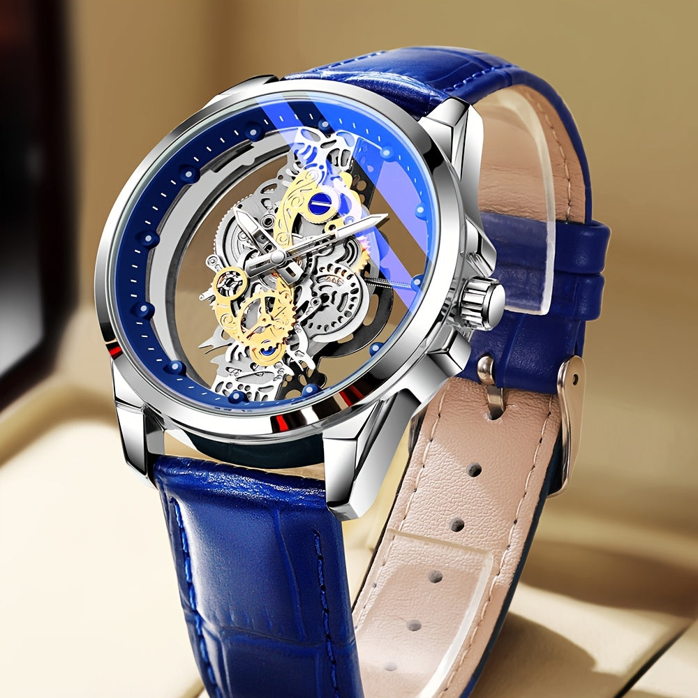 TPW Men's Rose Golden Skeleton Luminous Quartz Watch - Glamorous Luxury Wristwatch with Exposed Movement, Comfortable Metal Band, Father's Day Gift for Him, Luxury Men's Watch | Romantic Watch Design | Rose Golden Finish