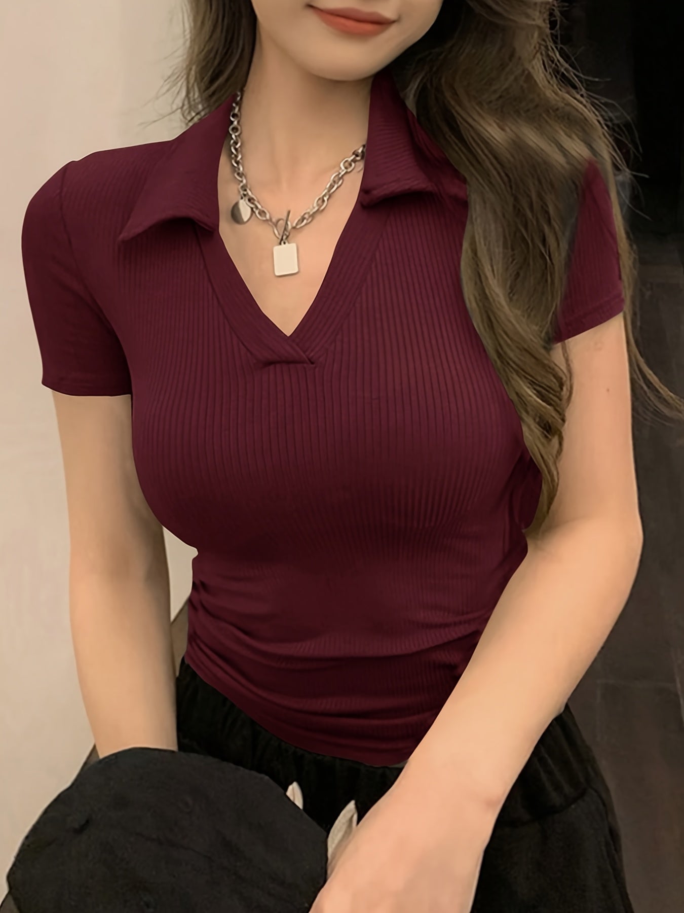 OM207 Women's Slim Fit Short Sleeve Shirt, Solid Color