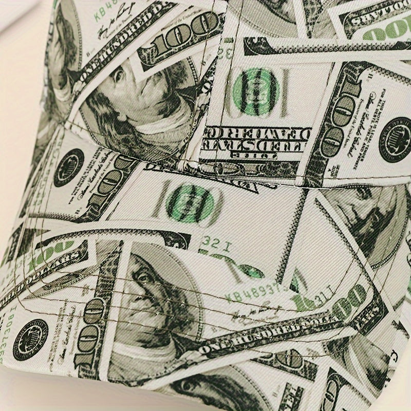 Funky Money Print Baseball Cap 100% Polyester Lightweight Adjustable Hip-Hop Hat Unisex for Music Festivals