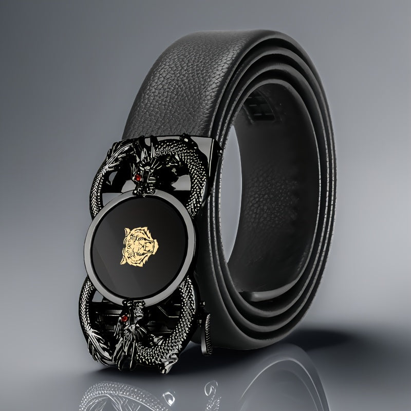 1pc Men'S Automatic Buckle Faux Leather Belt - Elegant Black Business Style with Golden-Tone Buckle, Perfect for Weddings, Business, and Casual Wear - Ideal Gift for Husband or Dad, Formal Belt | Sophisticated Belt | Durable