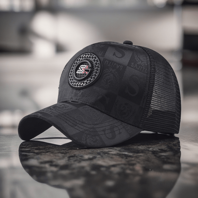 Retro Patchwork Embroidered Letter S Baseball Cap - Breathable Mesh Sun Hat for Men & Women, Checkered Duckbill Design, Summer Outdoor Fashion Hat with Wide Brim, Patches for Hats