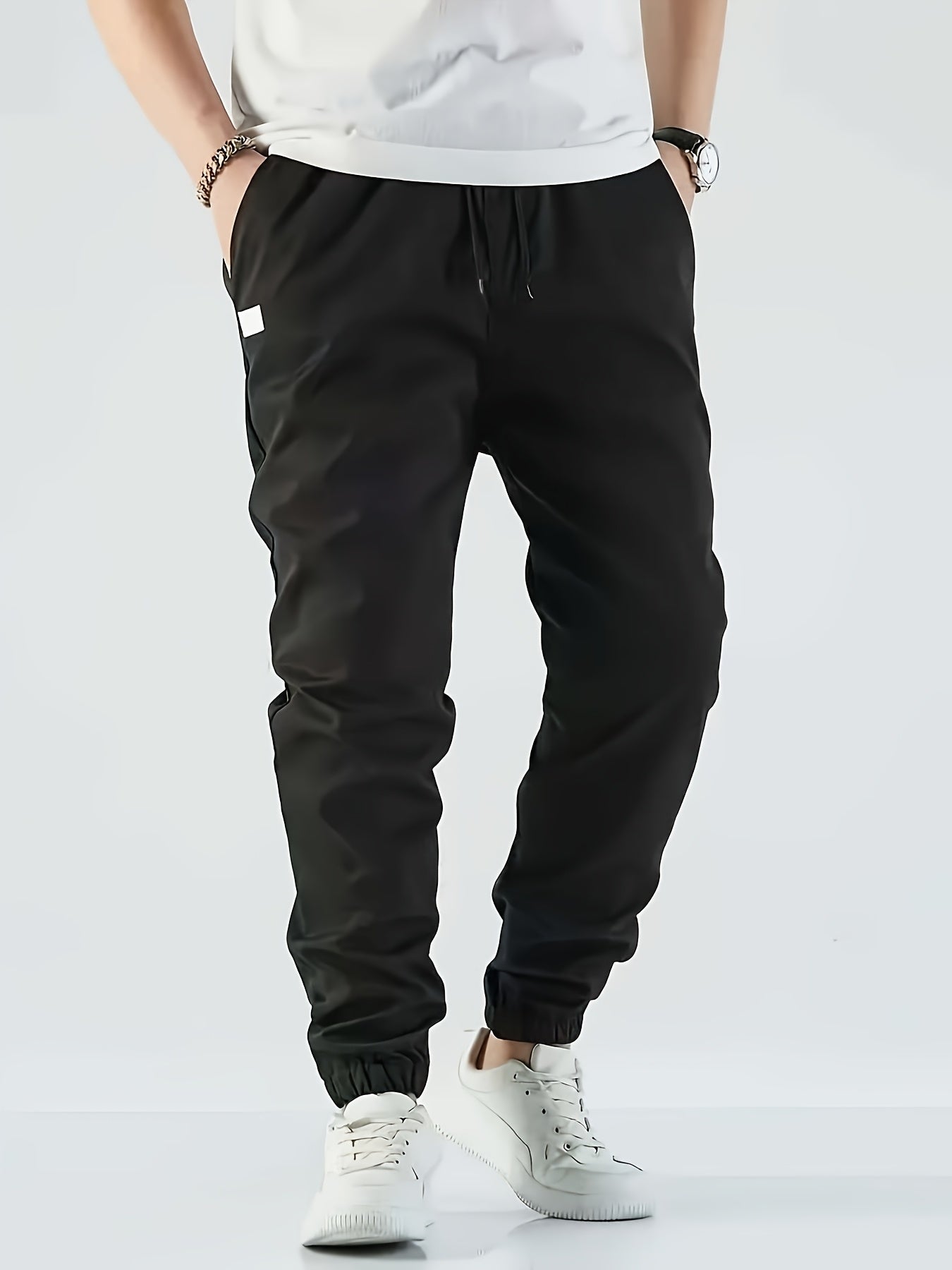 Men's Beige Cargo Pants with Multiple Pockets - Machine Washable, Comfortable Loose Fit, Ideal for Outdoor Activities, Durable Polyester Fabric