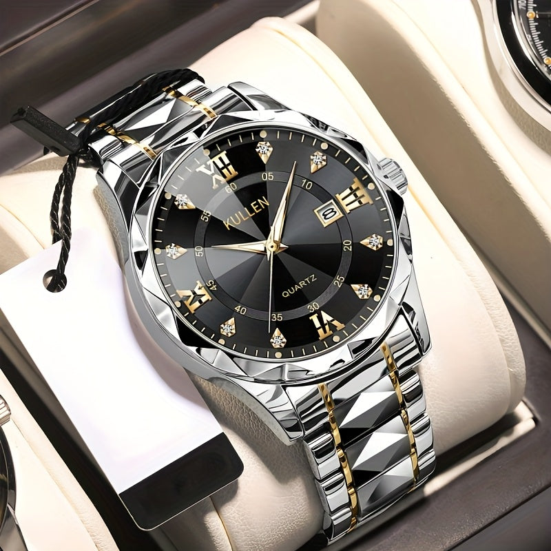 Elegant Men'S Quartz Watch with Stainless Steel Band, Alloy Case & Round Dial - Elegant Timepiece, Ideal for Business Professionals, Perfect Valentine'S Day & Thanksgiving Gift