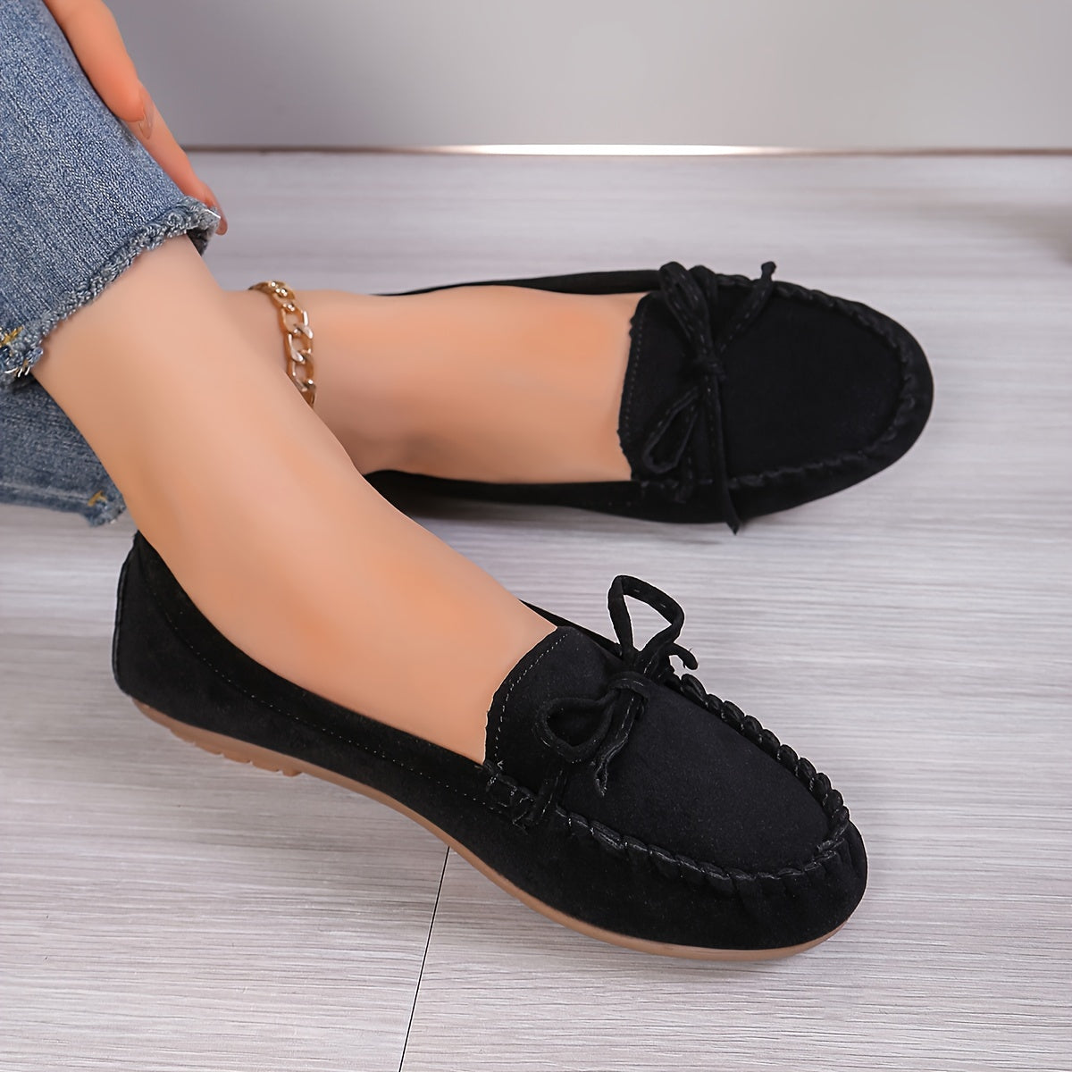 Women's Casual Slip-On Sneakers With Butterfly Knot, Breathable And Lightweight, Rubber Outsole, Fleece Lining, Perfect For Autumn