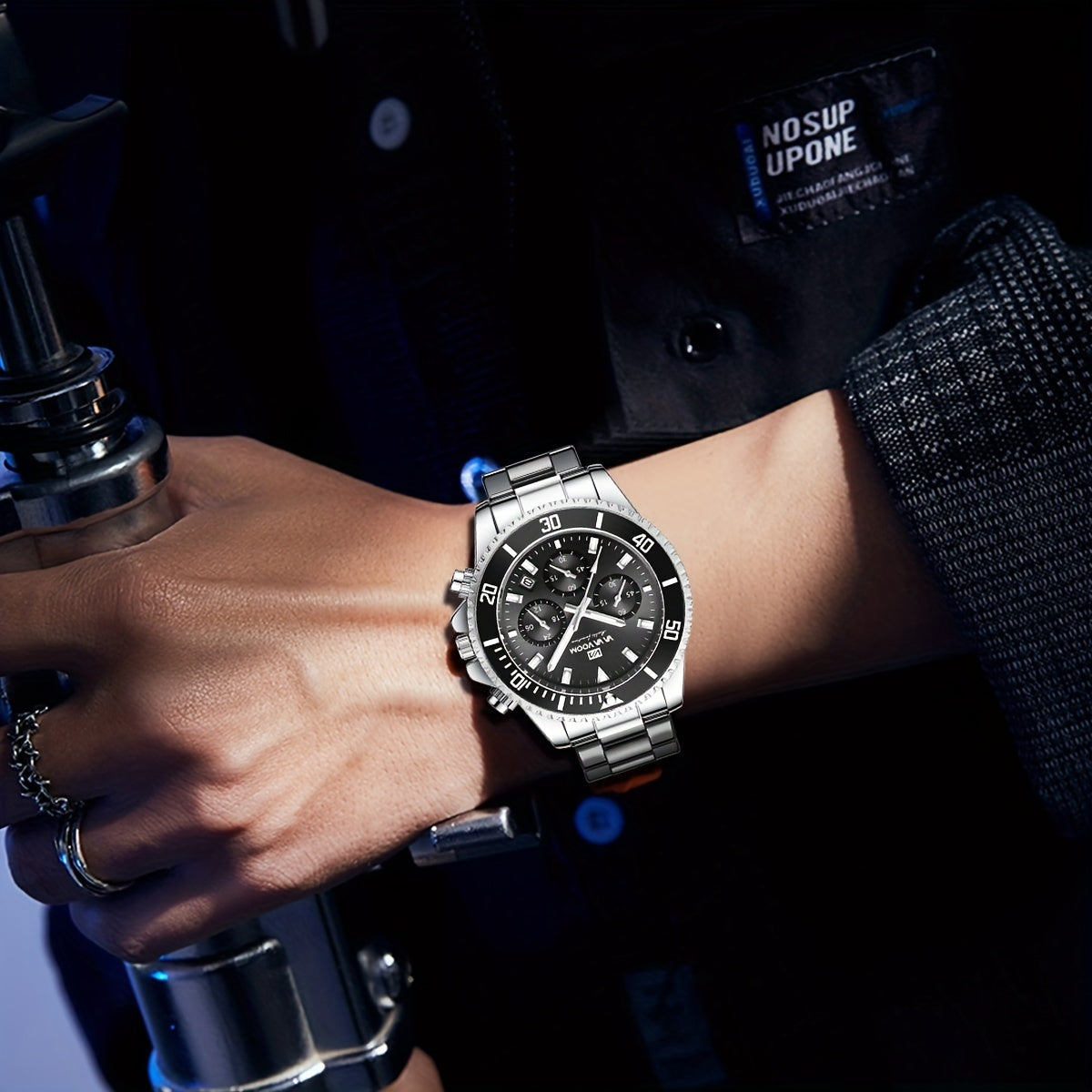 VA VA VOOM Men's Sport Watch with 3D Large Dial, Stainless Steel Band, 24Hr Chronograph, Dual Time, Calendar, Stopwatch & High Quality - Quartz Movement for Gym, Outdoor, Business Casual - Ideal Gift, Outdoor Timing Tool, Sle