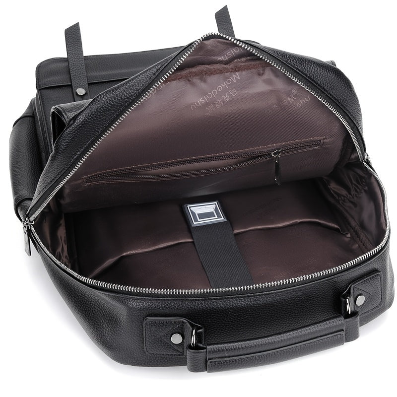 Stylish Men's Backpack - Multifunctional, Large Capacity for 39.62cm Laptop, Business & Travel Ready, Durable PU Material