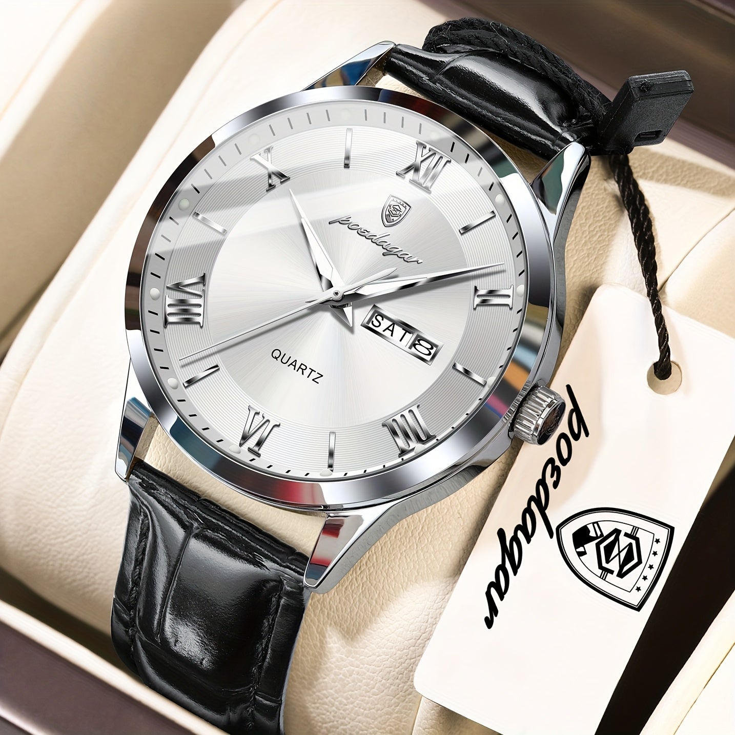 Luxury Leather Strap Men's Watch Waterproof Luminous Calendar Week Wristwatch Simple Business Fashion Sports Men's Watch