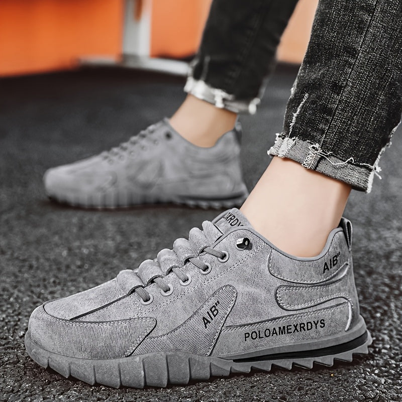 Men's Slip-On/Lace-Up Casual Shoes - All-Season Non-Slip Cushioned PVC Sole, Low-Top Athletic Sneakers Grey/ for Gym, Office, Everyday - Durable Canvas Upper & Non-Slip Grip Outsole, Grip Enhancing Footwear, Comfortable Lined