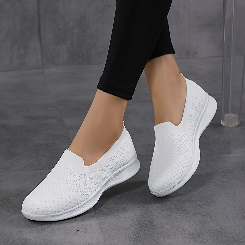 Women's Casual Slip-On Sneakers, Breathable Mesh Lightweight Flat Shoes For Work, Versatile Low-Top Sports Shoes Plus Size