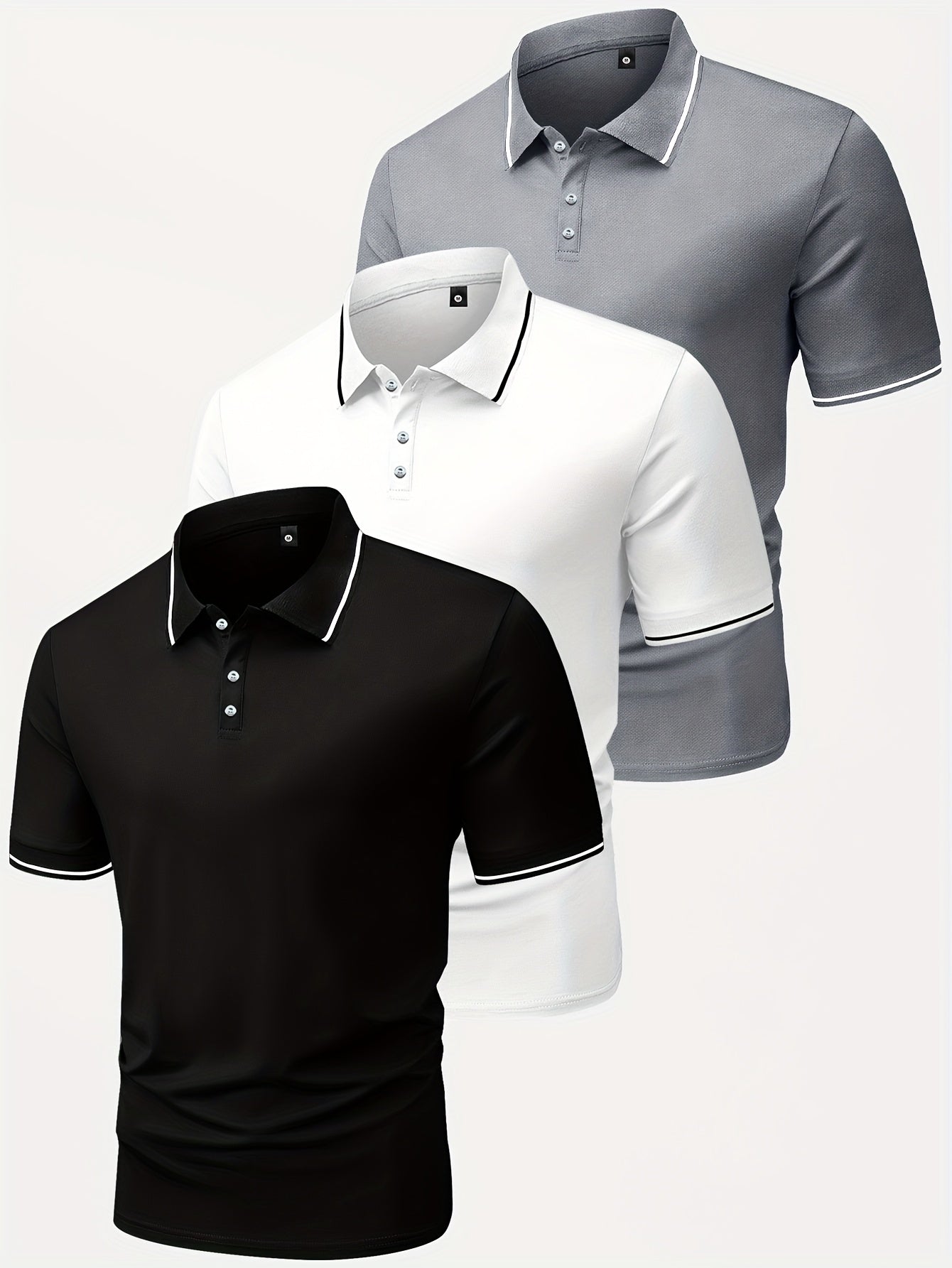 3pcs Men's Casual Fashion Shirts - Breathable Polyester, Short Sleeve, Button-Up with Classic Collar - Machine Washable, Summer Essentials in Black, White, and Beige