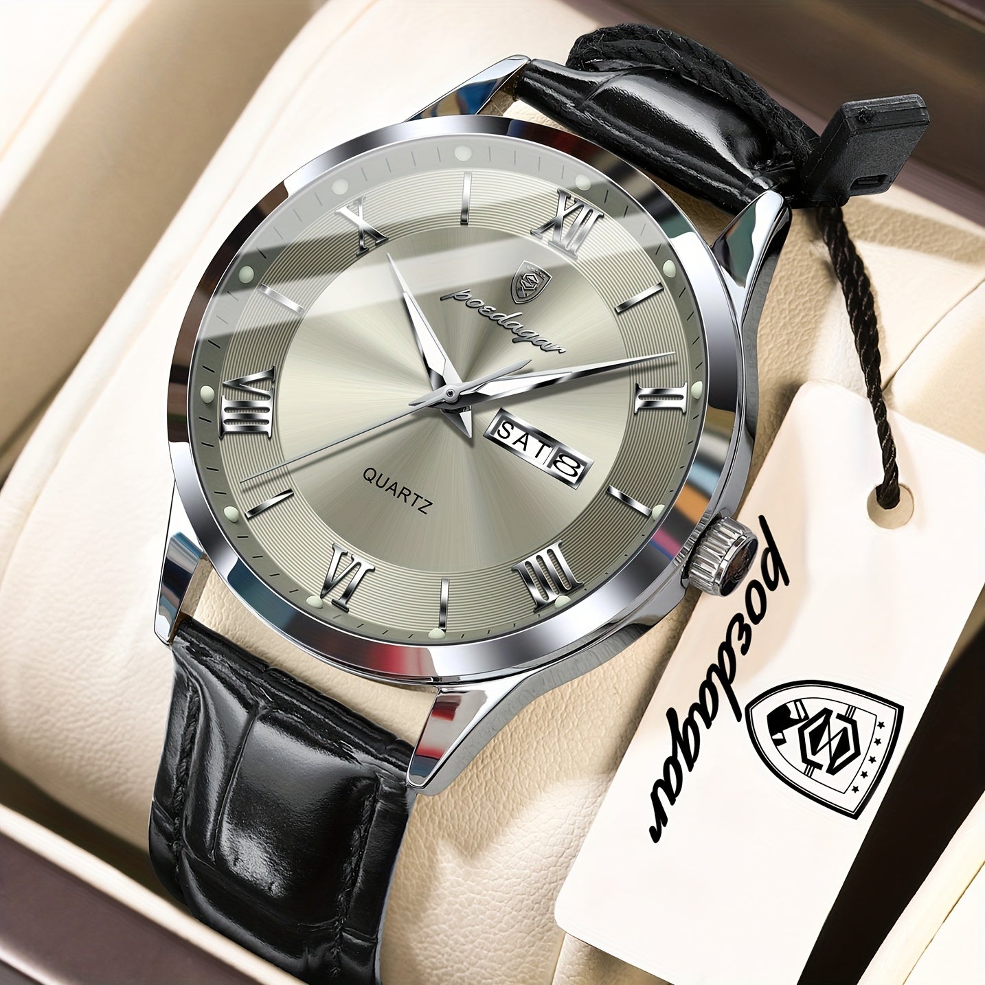 Luxury Leather Strap Men's Watch Waterproof Luminous Calendar Week Wristwatch Simple Business Fashion Sports Men's Watch