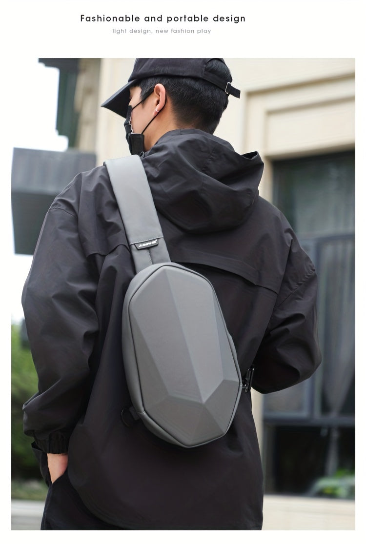 JUMAHE Men's USB Charging Crossbody Bag with Dual Power Ports, Hexagonal Geometric Design Street Style Shoulder Bag - Premium Durable Fabric, Adjustable Strap & Zipper Closure for Daily Commute (Black/Grey), Bags for Travel,