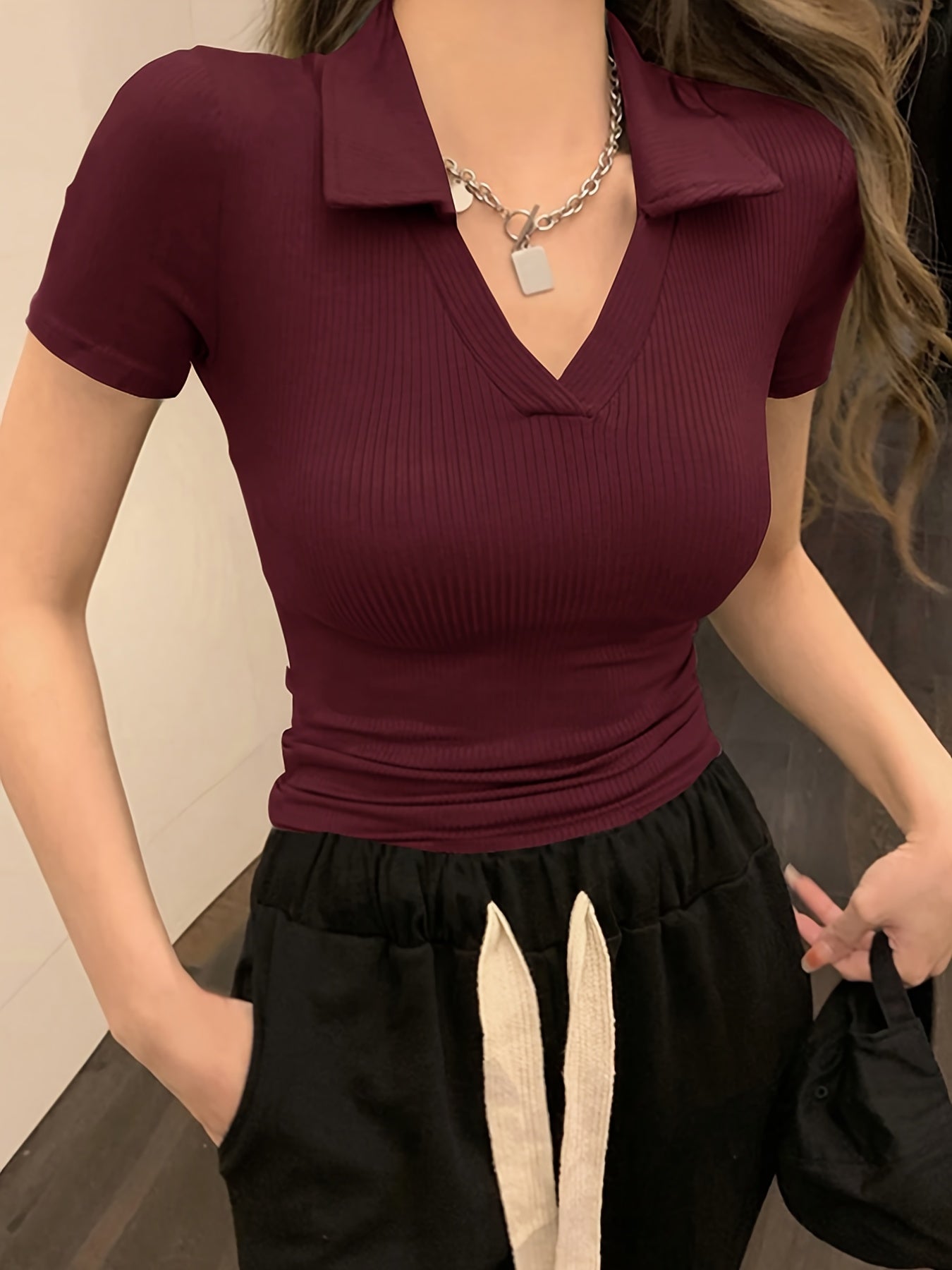 OM207 Women's Slim Fit Short Sleeve Shirt, Solid Color