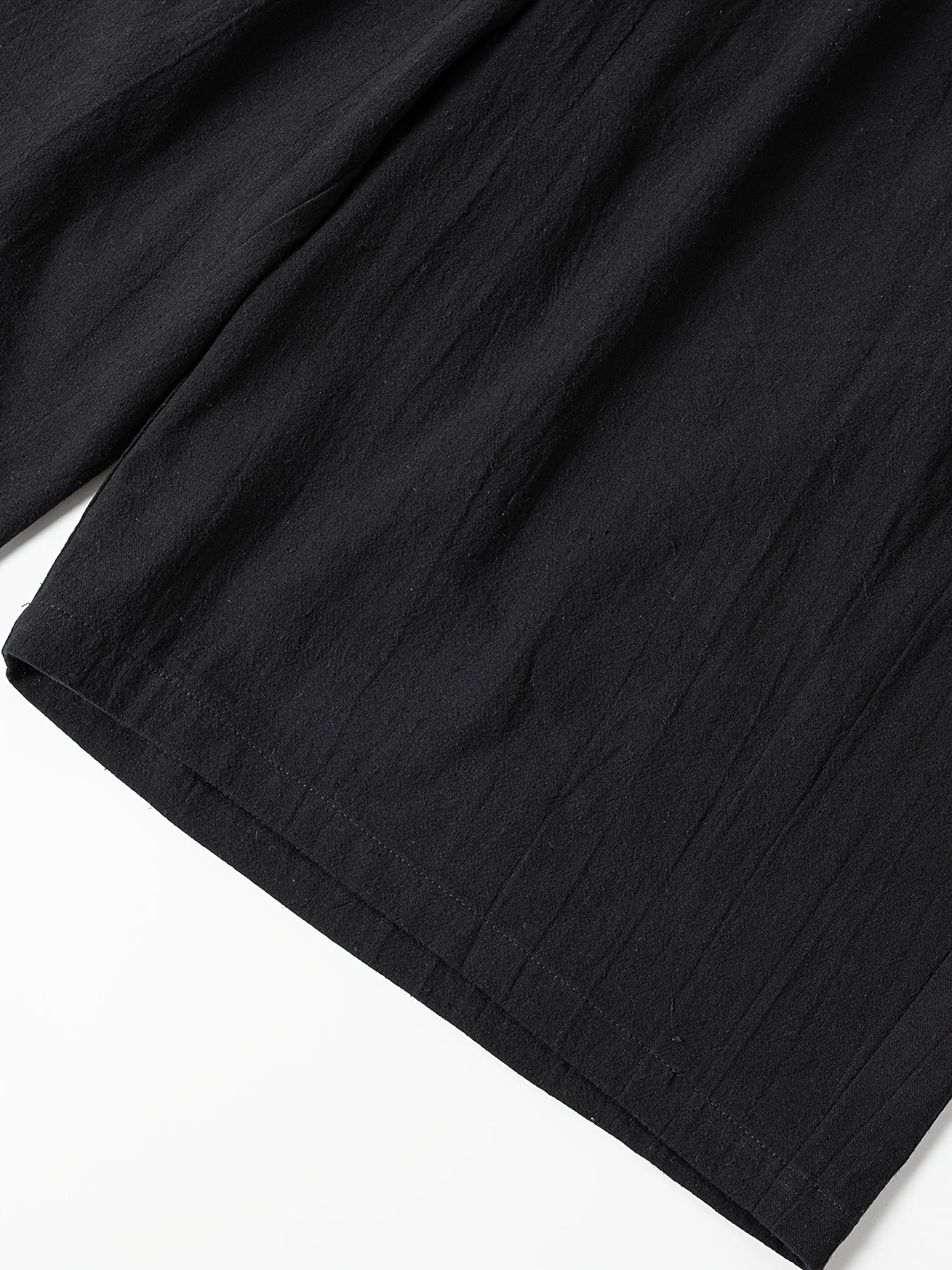 Women'S Casual Solid Color Shorts, 100% Polyester Woven Fabric, All-Season Beach Pants with Fake Drawstring, 126g/m² Weight - Black