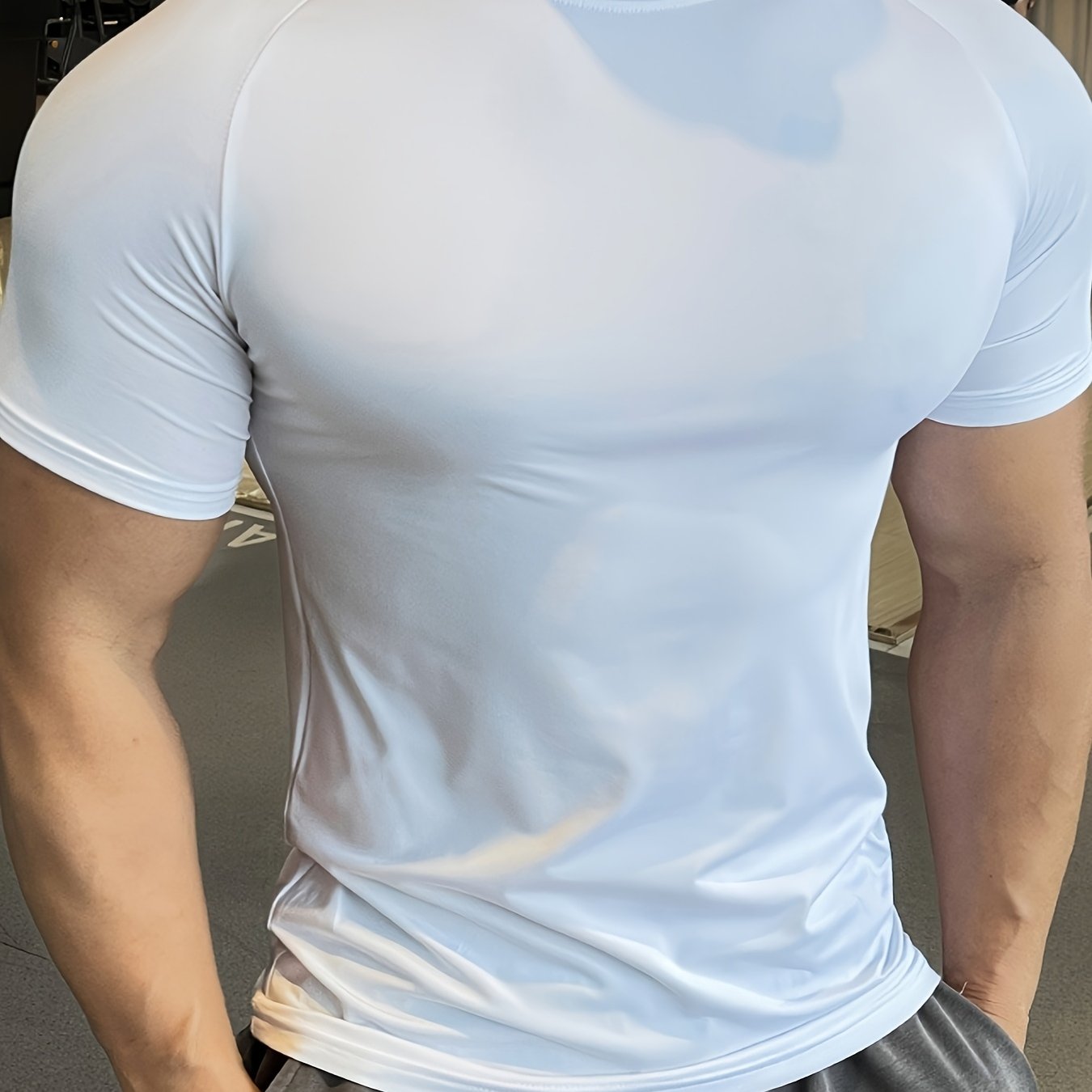 Men'S Slim-Fit Quick-Dry Athletic T-Shirt - Breathable, Stretchy, Solid Color Crew Neck Tee for Gym, Casual Summer Wear, Gym Apparel | Trendy Men'S Tee | Quickdry Materia