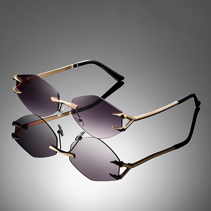 1pc Frameless Rhombus Polygonal Fashion Glasses - Retro Style Irregular Lens Design, Black & Golden Unisex Fashion Eyewear for Photography Props, Birthday Gifts, Valentine’s Day, Lunar New Year, Mardi Gras (132-138mm)
