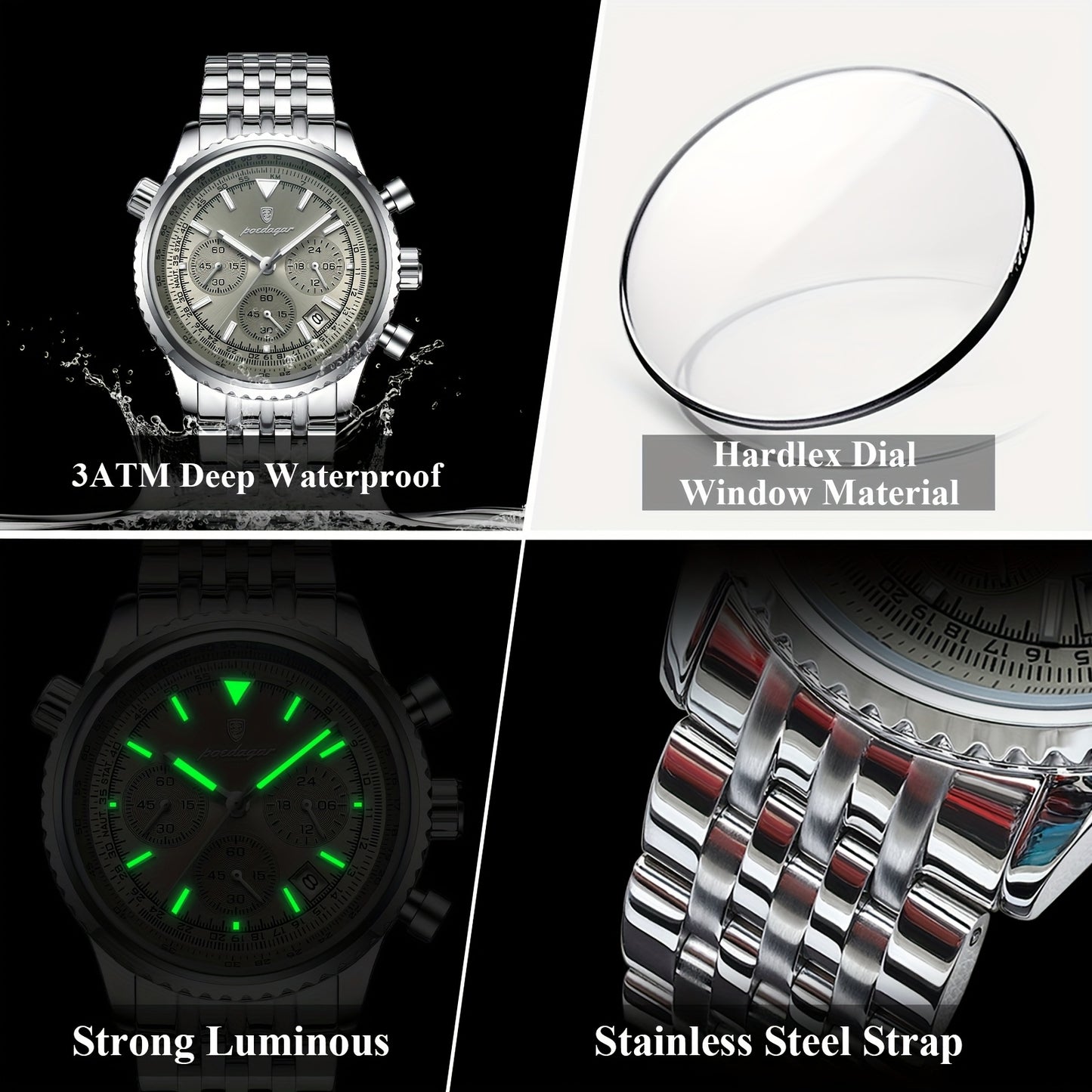 POEDAGAR New waterproof luminous calendar stainless steel ultra-thin Men's watch fashion students Korean business luxury youth chronograph quartz wristwatch., Perfect for Thanksgiving