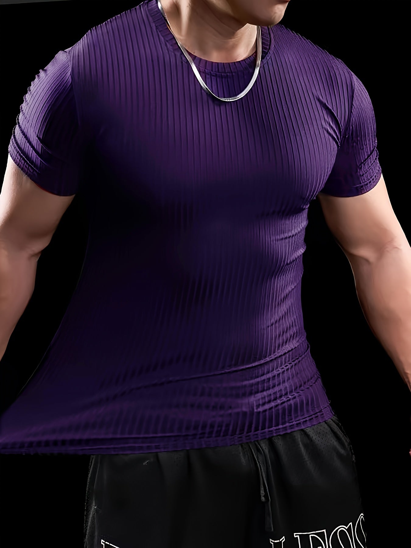 Men's Stretch Fit Short Sleeve T-Shirt - Breathable, Comfortable Polyester Blend, Solid Blue, Crew Neck, Casual & Sporty Style for Spring/Summer