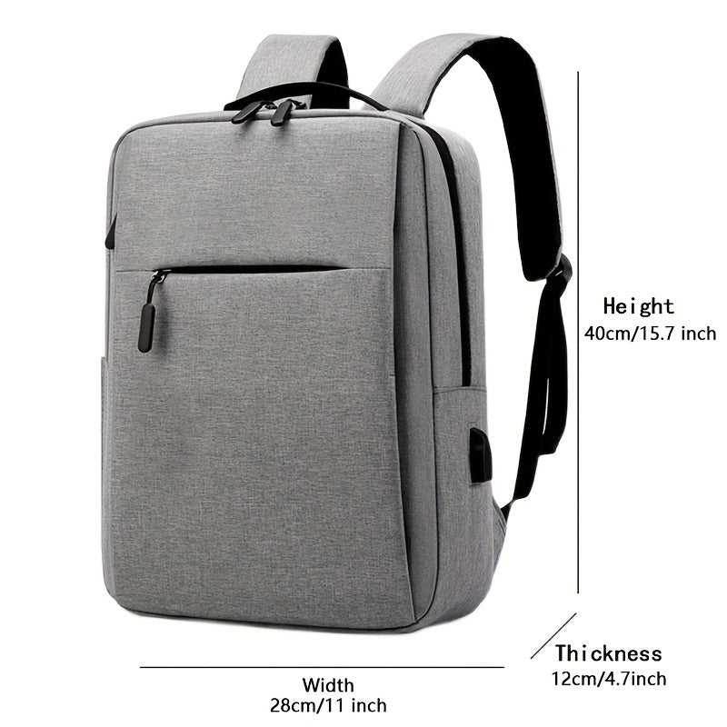1pc Lightweight Business Laptop Backpack, 33.02/35.56/38.1 cm Computer Bag with USB Charging Port, Adjustable Straps, Zipper Closure, Polyester Lining, Wet Wipe Clean, Black Fabric Travel & Student Bookbag for Men and Women,