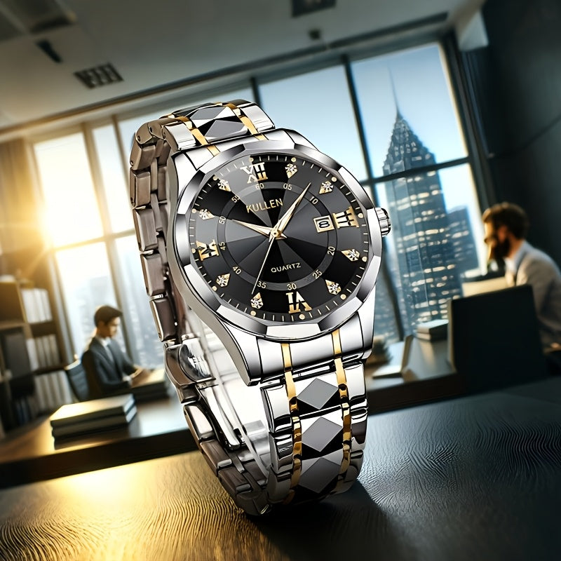 Elegant Men'S Quartz Watch with Stainless Steel Band, Alloy Case & Round Dial - Elegant Timepiece, Ideal for Business Professionals, Perfect Valentine'S Day & Thanksgiving Gift