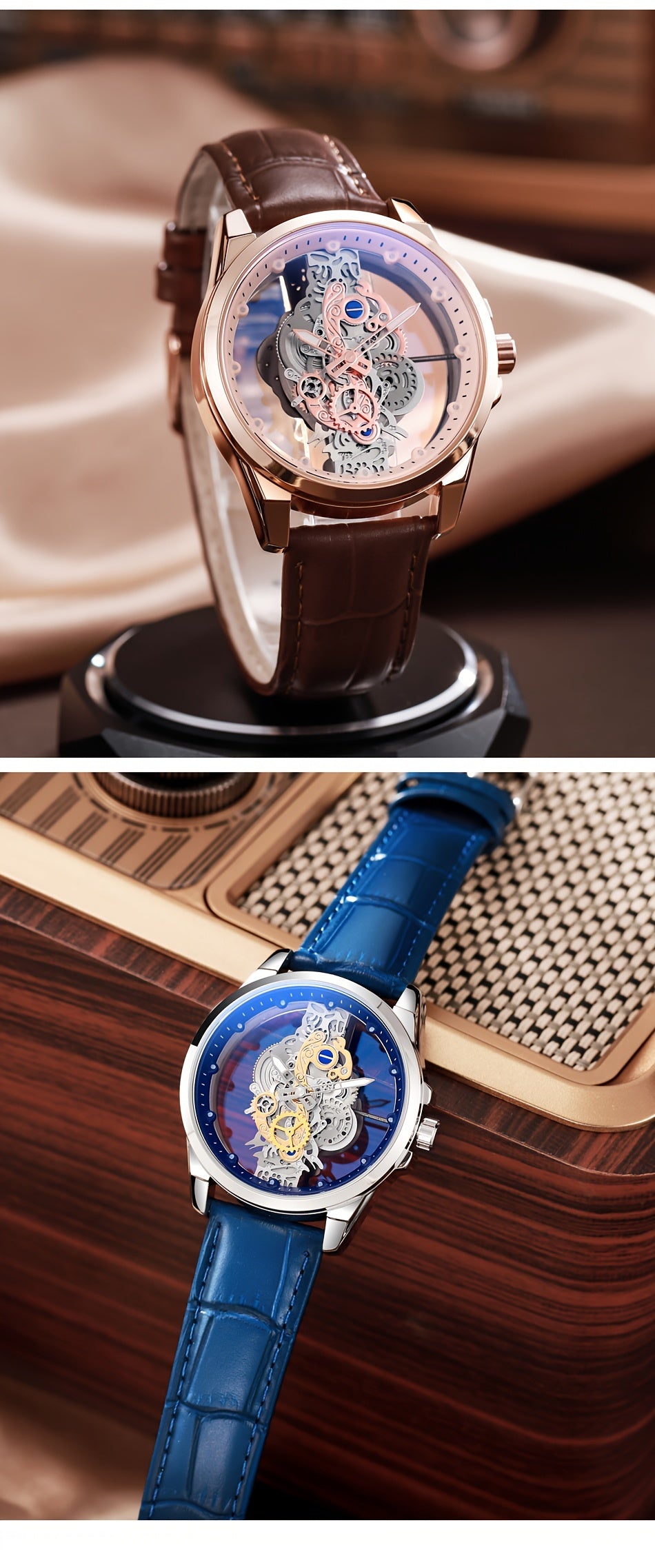 TPW Men's Rose Golden Skeleton Luminous Quartz Watch - Glamorous Luxury Wristwatch with Exposed Movement, Comfortable Metal Band, Father's Day Gift for Him, Luxury Men's Watch | Romantic Watch Design | Rose Golden Finish